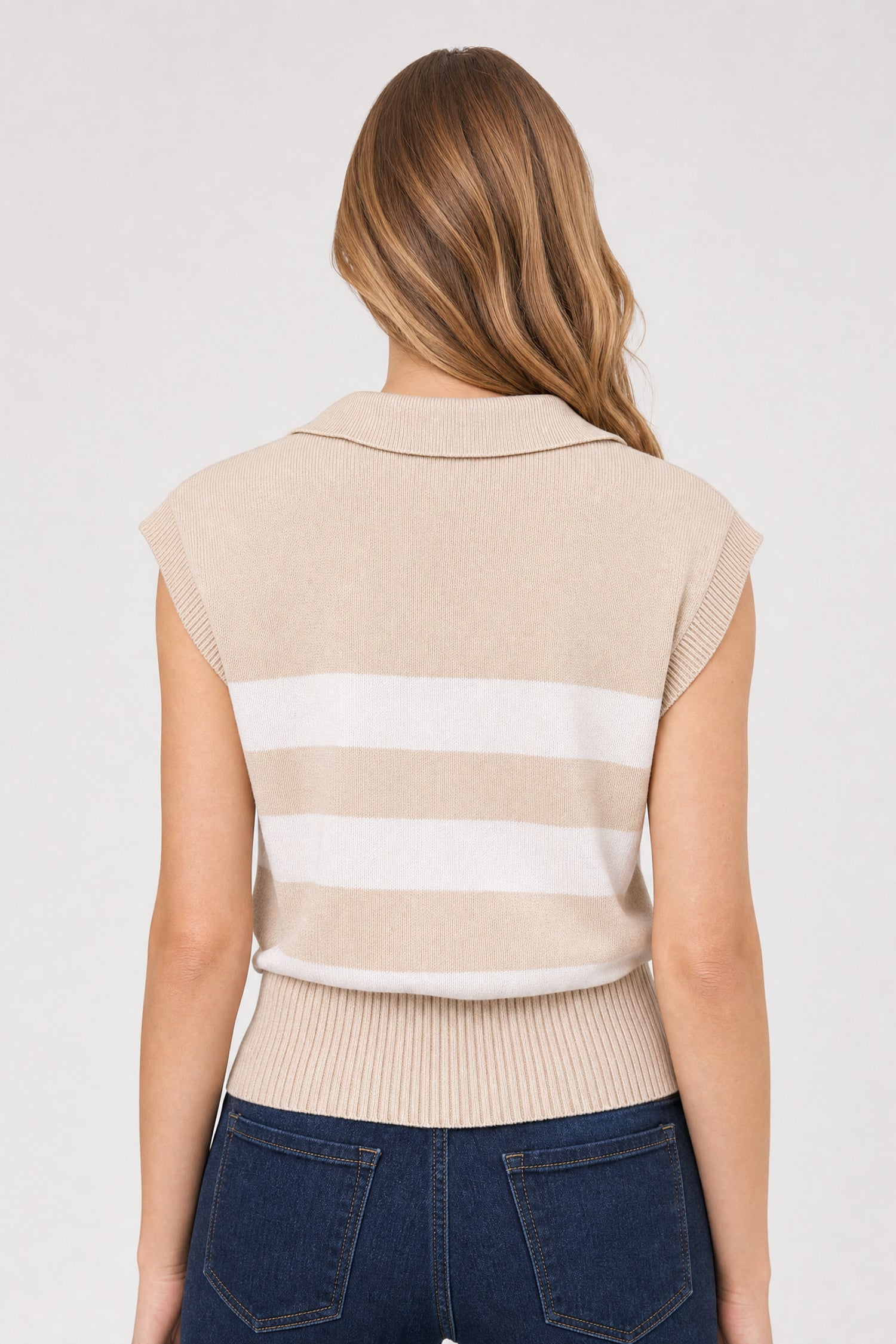 NYDJ NYDJ X Elan Sleeveless Striped Top  - Beige Stripe