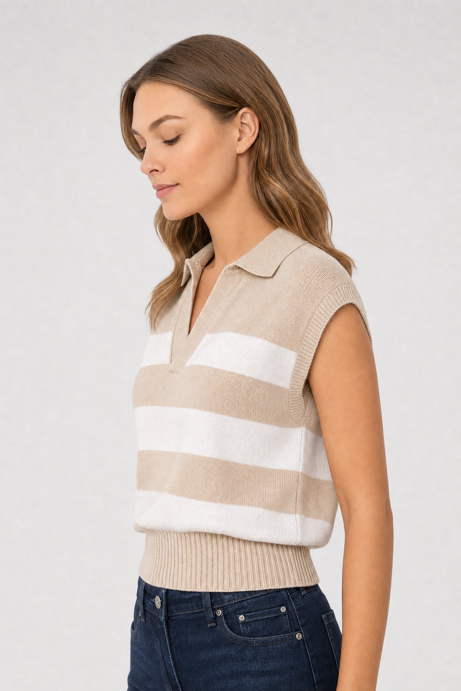 NYDJ NYDJ X Elan Sleeveless Striped Top  - Beige Stripe