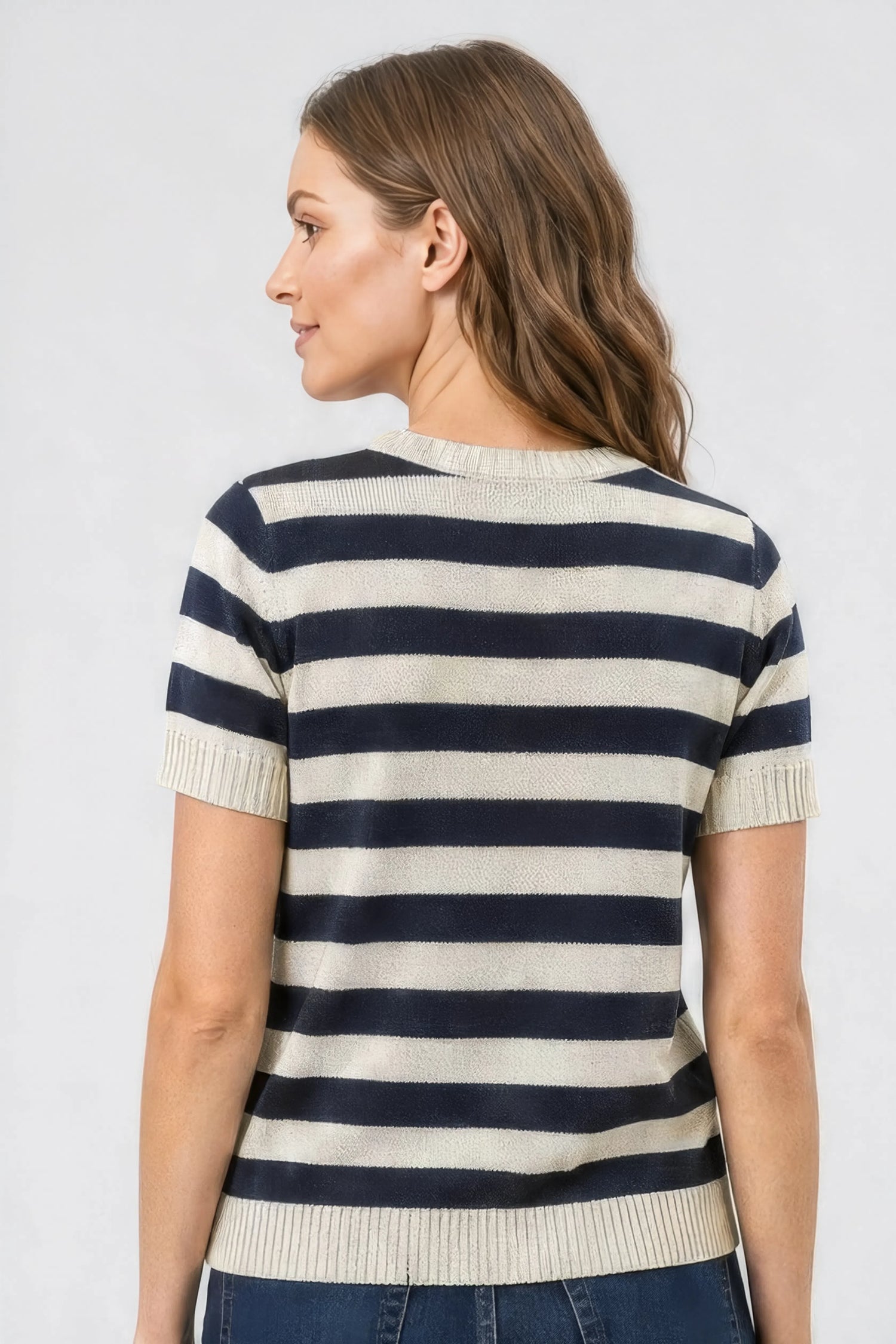 NYDJ Short Sleeved Striped Top  - Blue Stripe