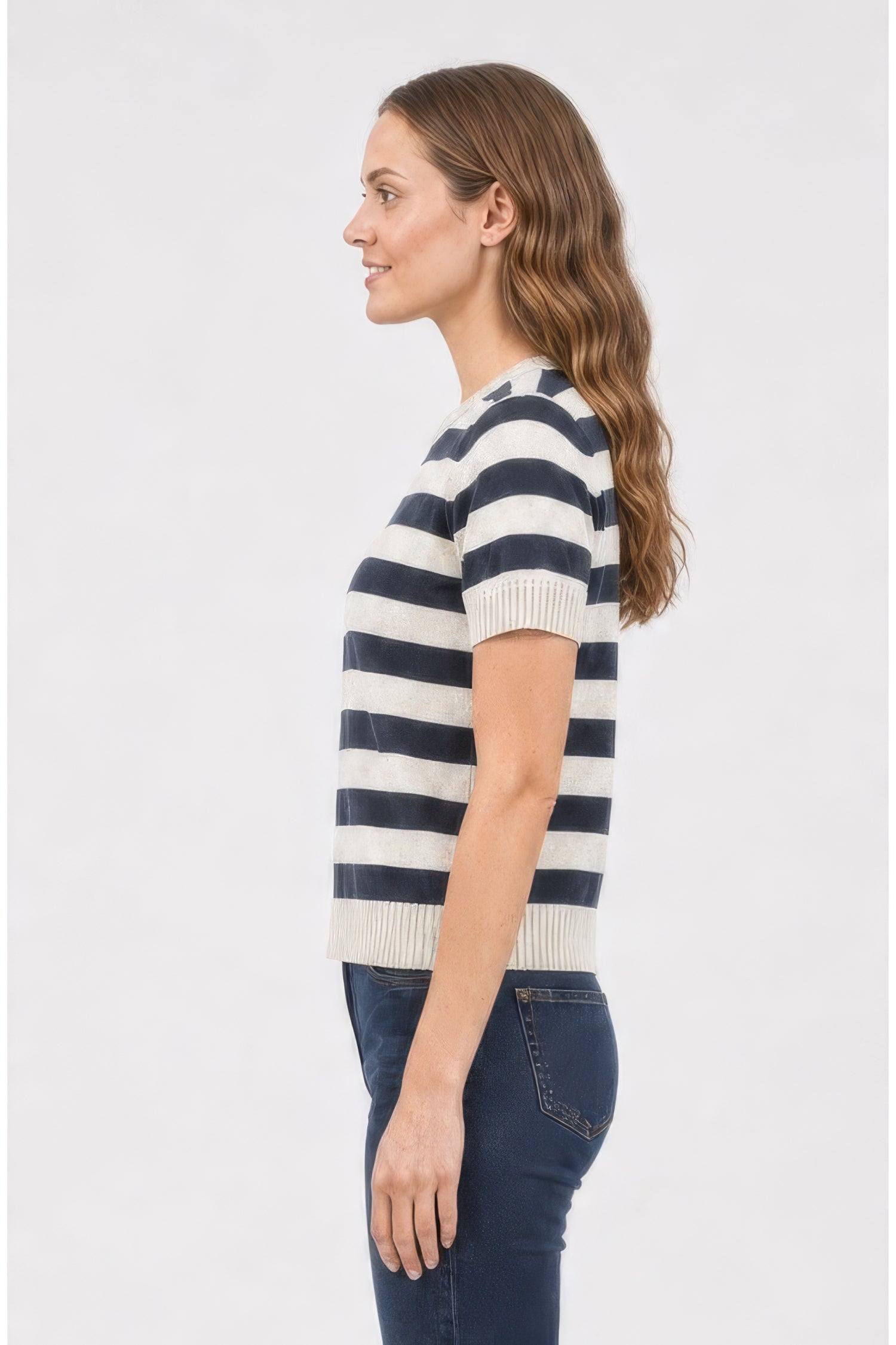 NYDJ Short Sleeved Striped Top  - Blue Stripe