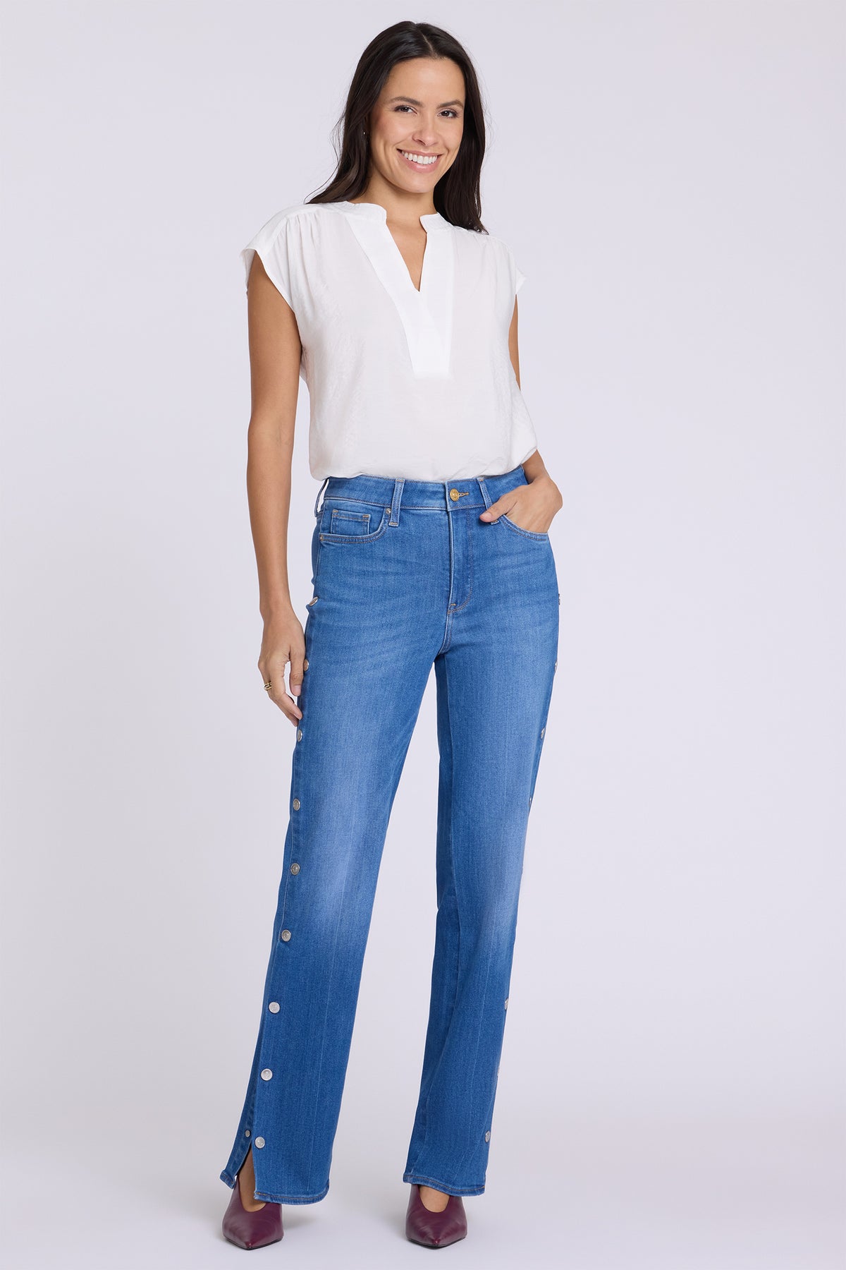 NYDJ Cap Sleeve Notch Neck Blouse by Gibsonlook  - Cap Sleeve Notch Neck Blouse by Gibsonlook