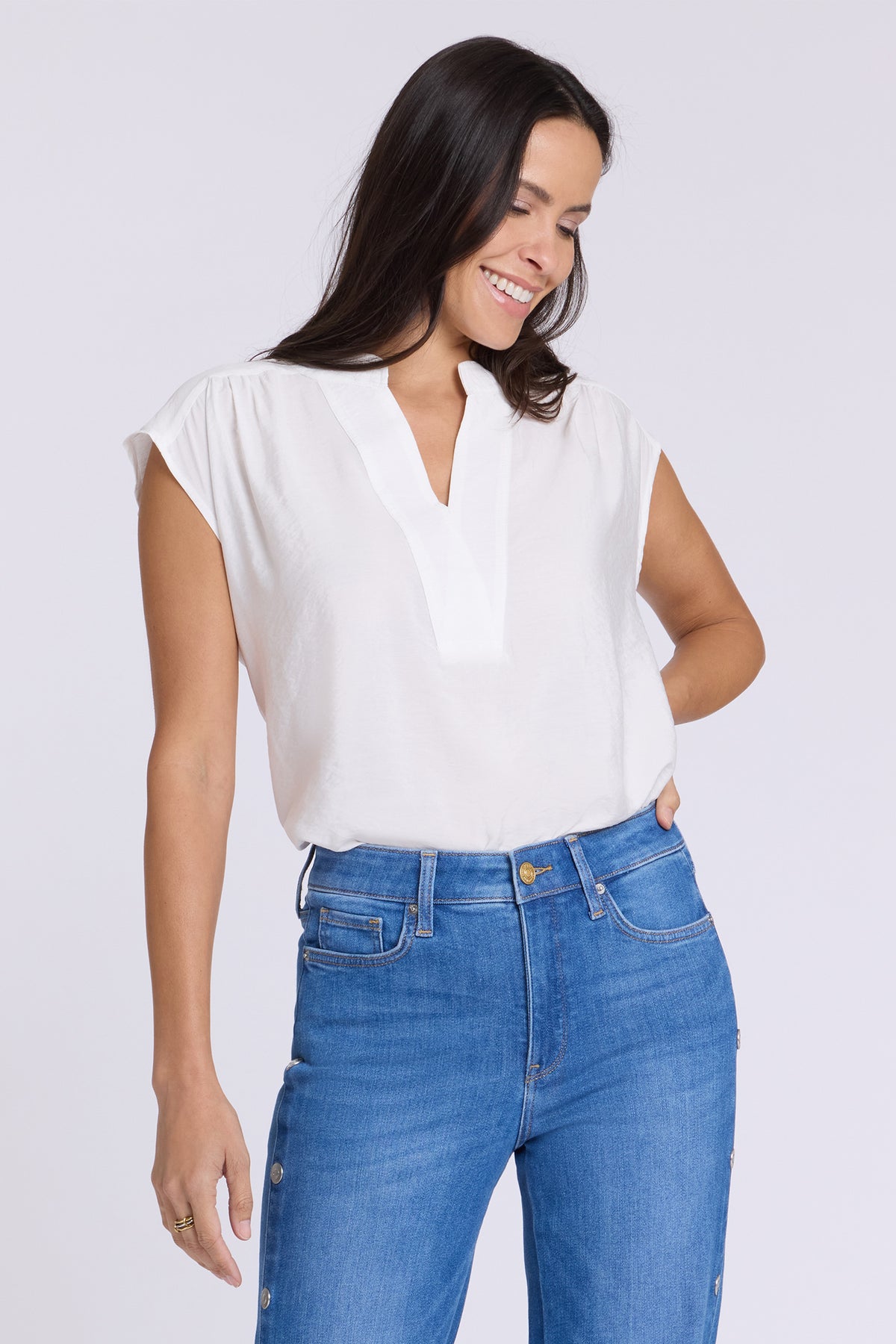 NYDJ Cap Sleeve Notch Neck Blouse by Gibsonlook  - Cap Sleeve Notch Neck Blouse by Gibsonlook