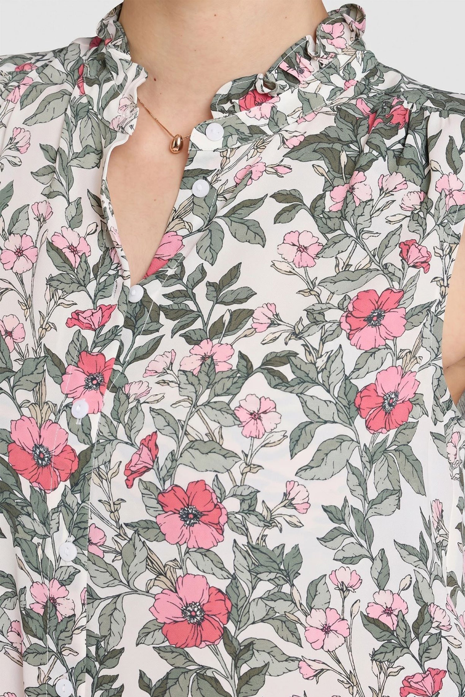 NYDJ Sleeveless Ruffle Neck Blouse  - Primrose Garden