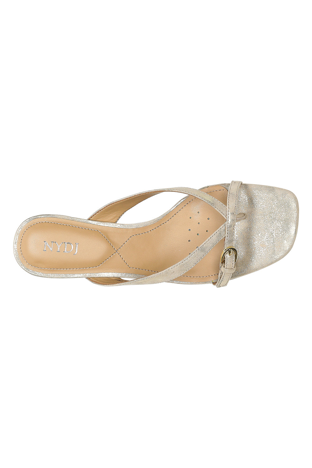 NYDJ Glam Block Heel Sandals In Tumbled Metallic Suede - Light Gold
