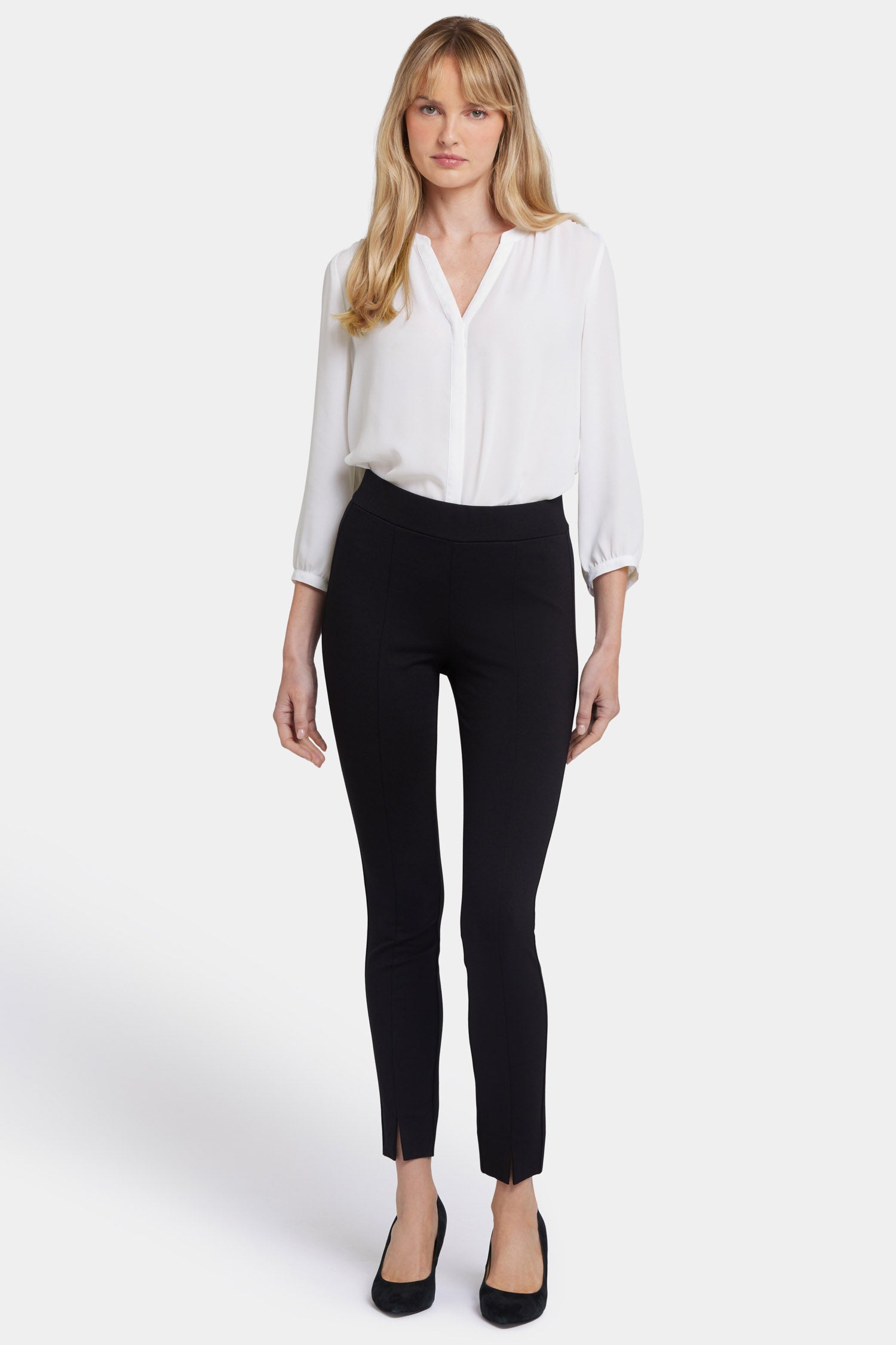 NYDJ Basic Legging Pants In Ponte Knit With Front Slits - Black