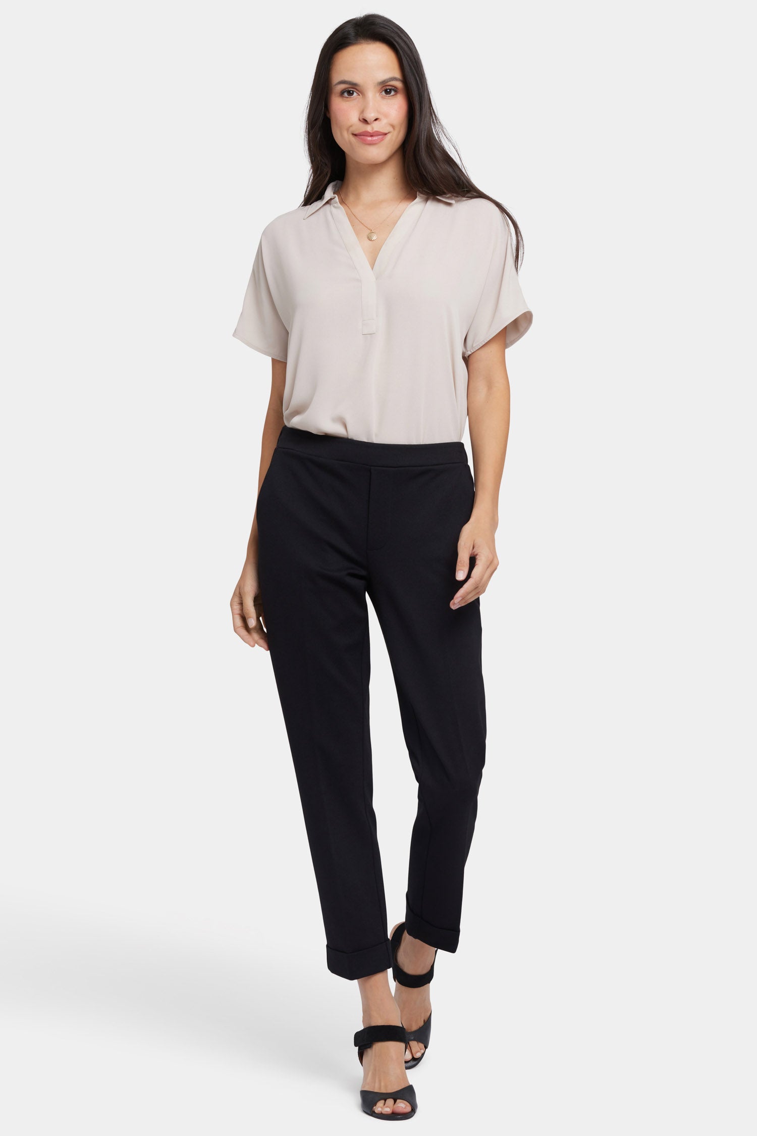 NYDJ Cassidy Ankle Pull-On Trouser Pants In Ponte Knit With Cuffs - Black