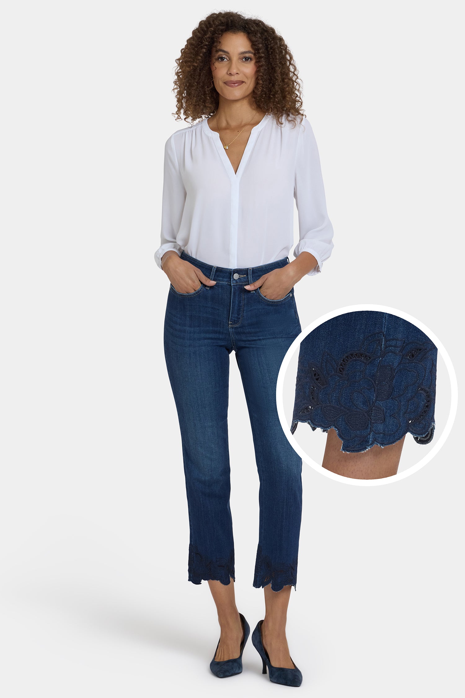 NYDJ Marilyn Straight Ankle Jeans In Sure Stretch® Denim With Embroidered Hems - Wonderland