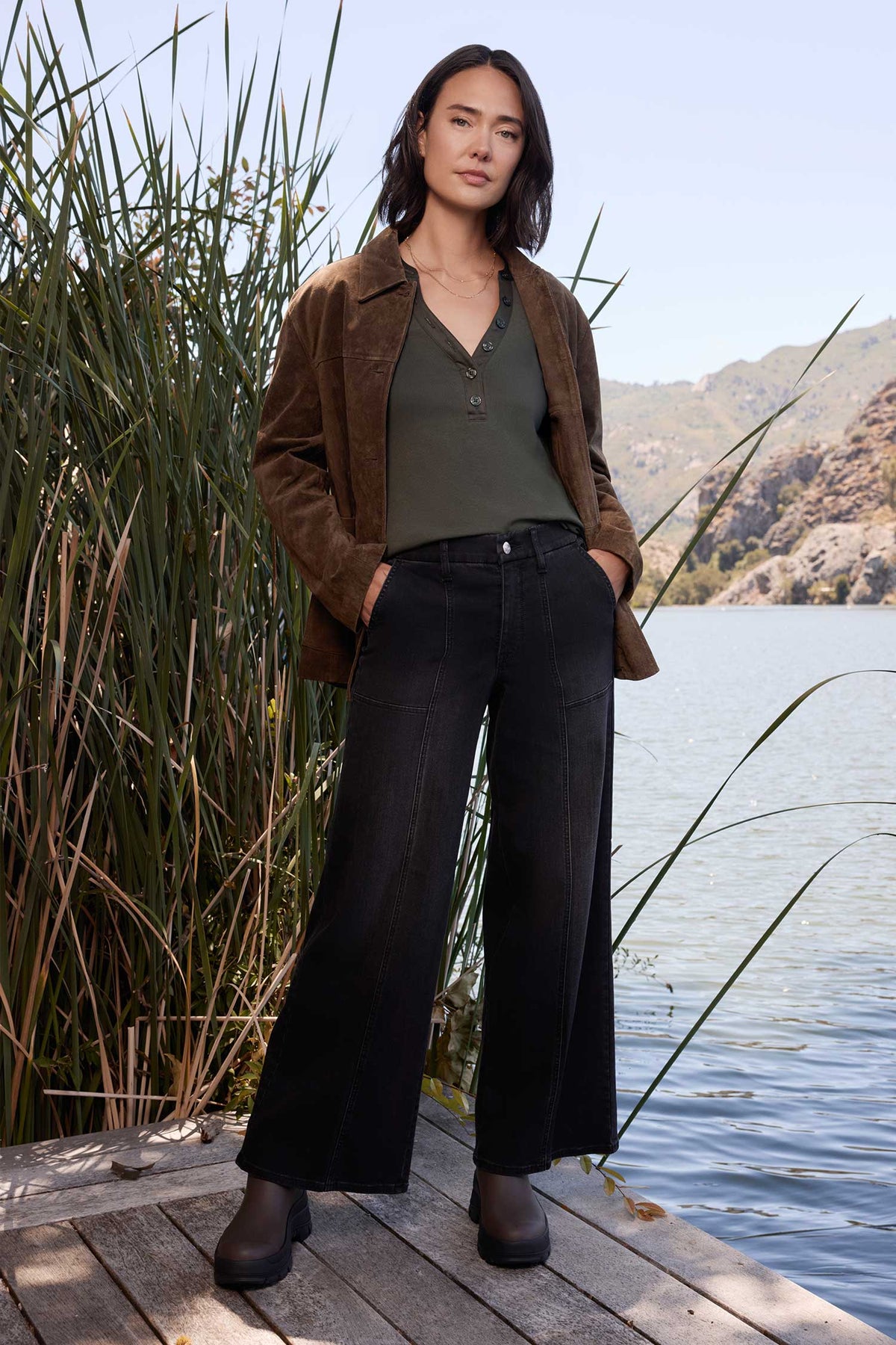 NYDJ Waist-Match™ Simone Wide Leg Jeans With High Rise And Utility Detail - Helleborus
