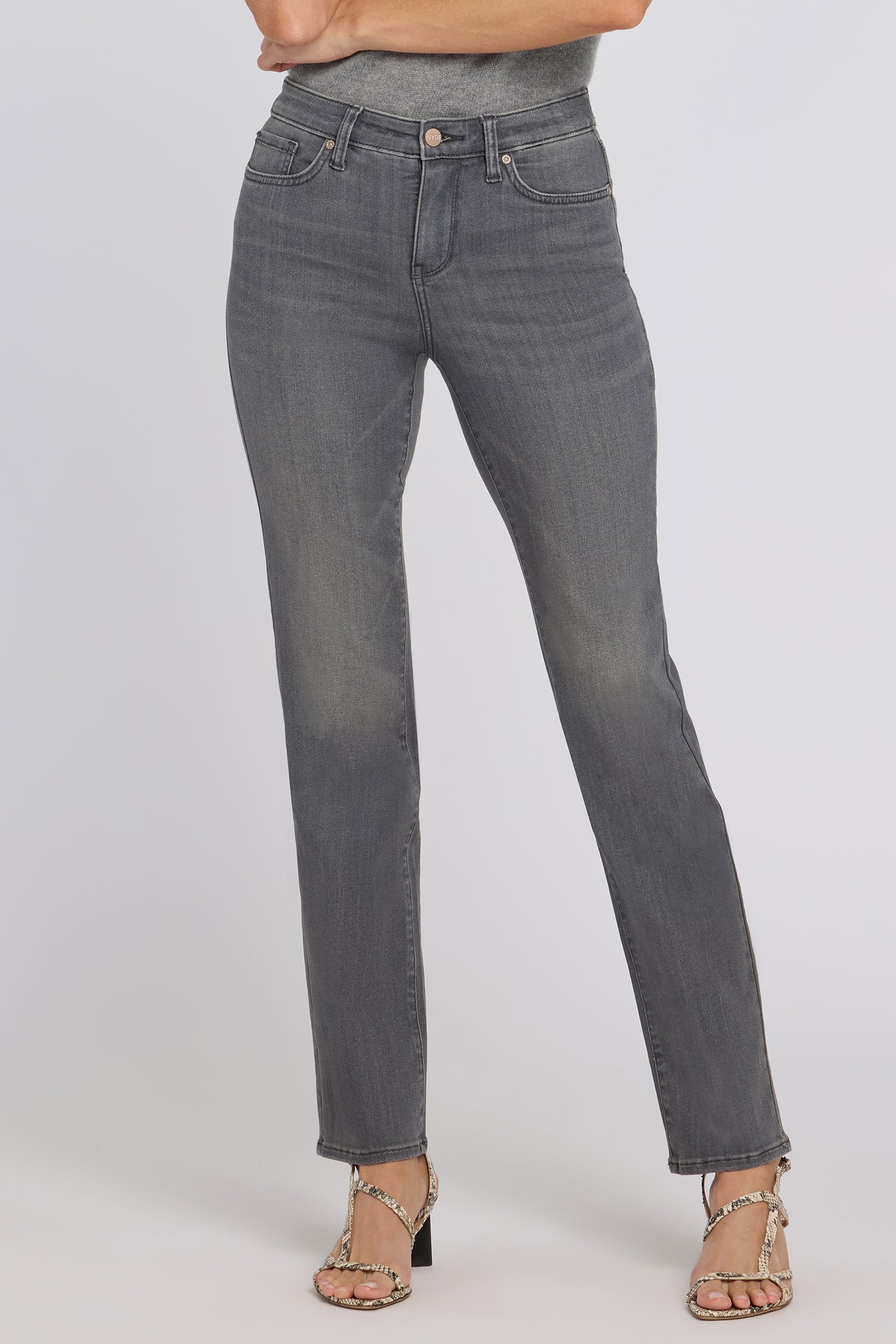 NYDJ No Gapper™ Marilyn Straight Jeans In Sure Stretch® Denim With Striped Stretch Back Waistband - Dusty Ash