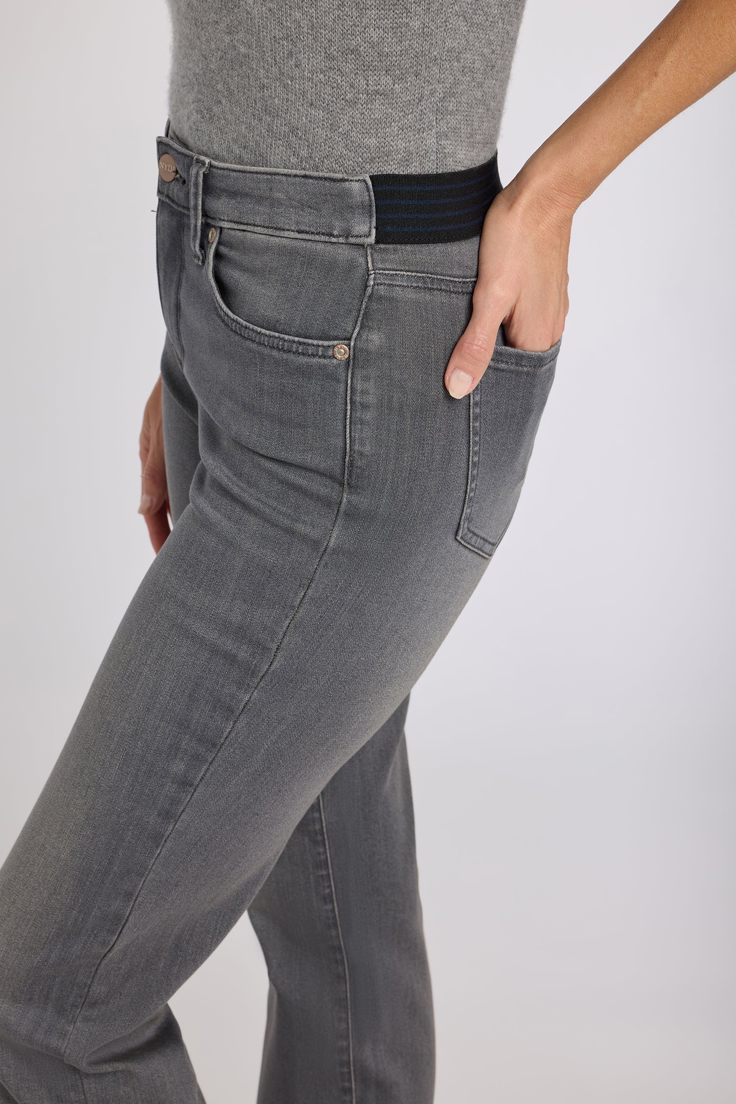 NYDJ No Gapper™ Marilyn Straight Jeans In Sure Stretch® Denim With Striped Stretch Back Waistband - Dusty Ash