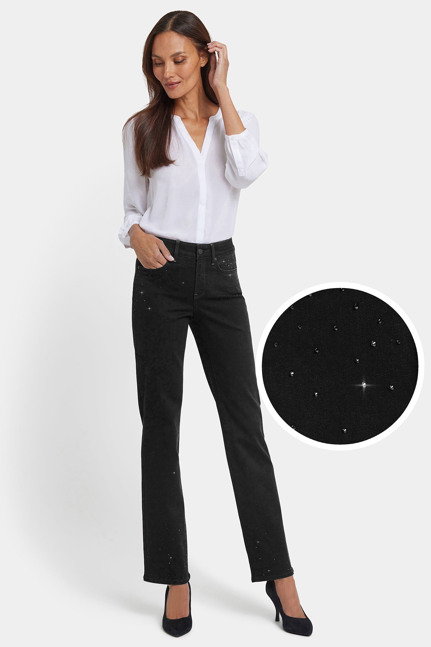 NYDJ Marilyn Straight Jeans In Sure Stretch® Denim With Scattered Stones - Black Rinse