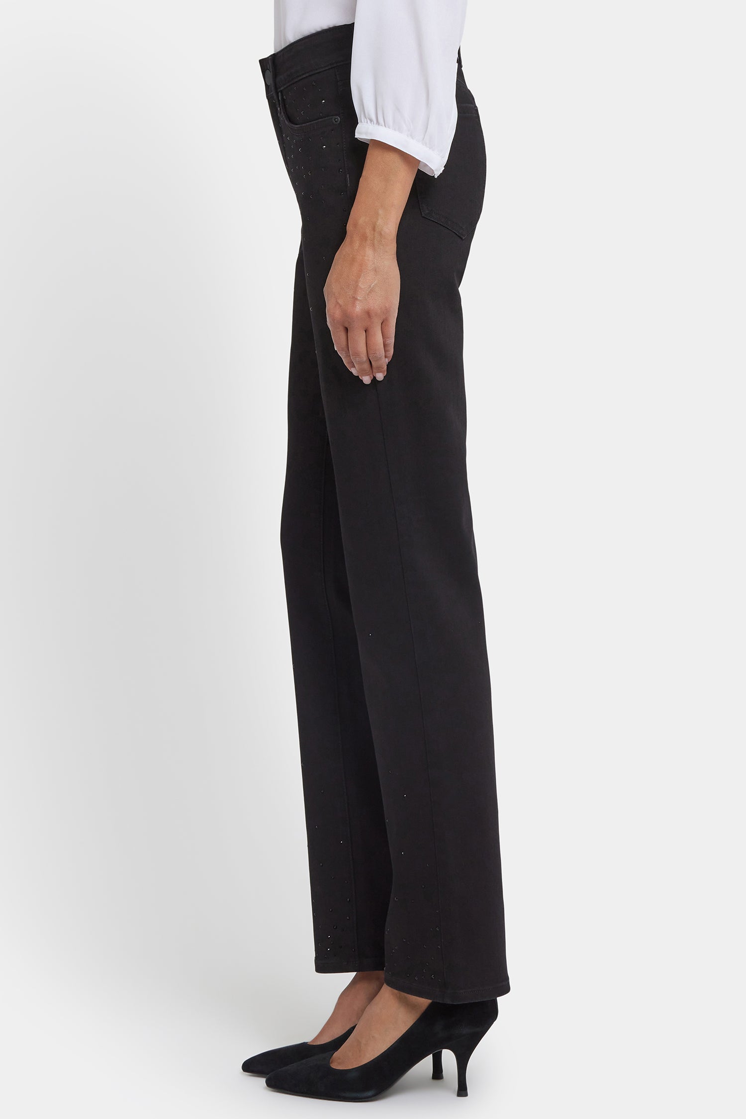 NYDJ Marilyn Straight Jeans In Sure Stretch® Denim With Scattered Stones - Black Rinse