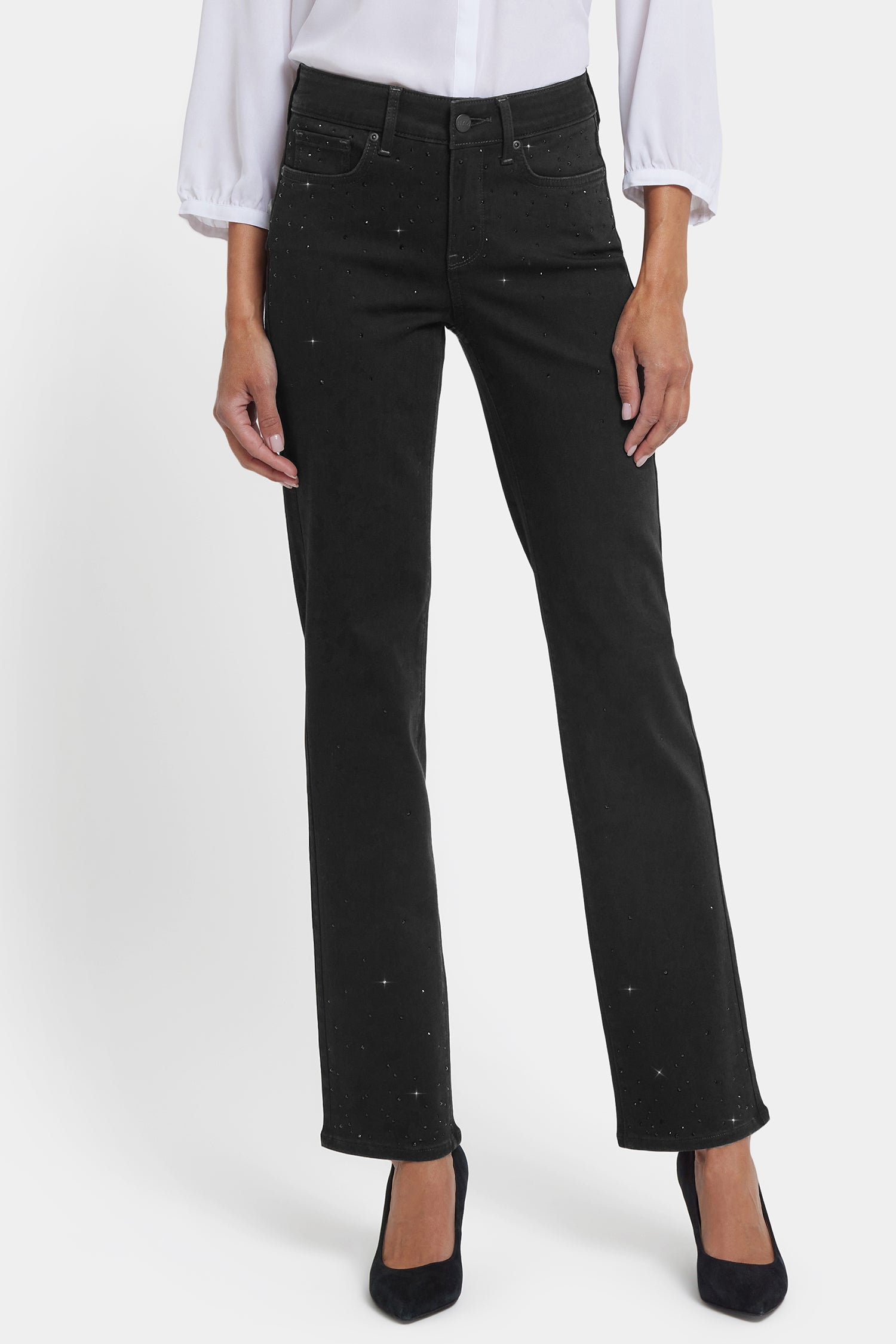 NYDJ Marilyn Straight Jeans In Sure Stretch® Denim With Scattered Stones - Black Rinse