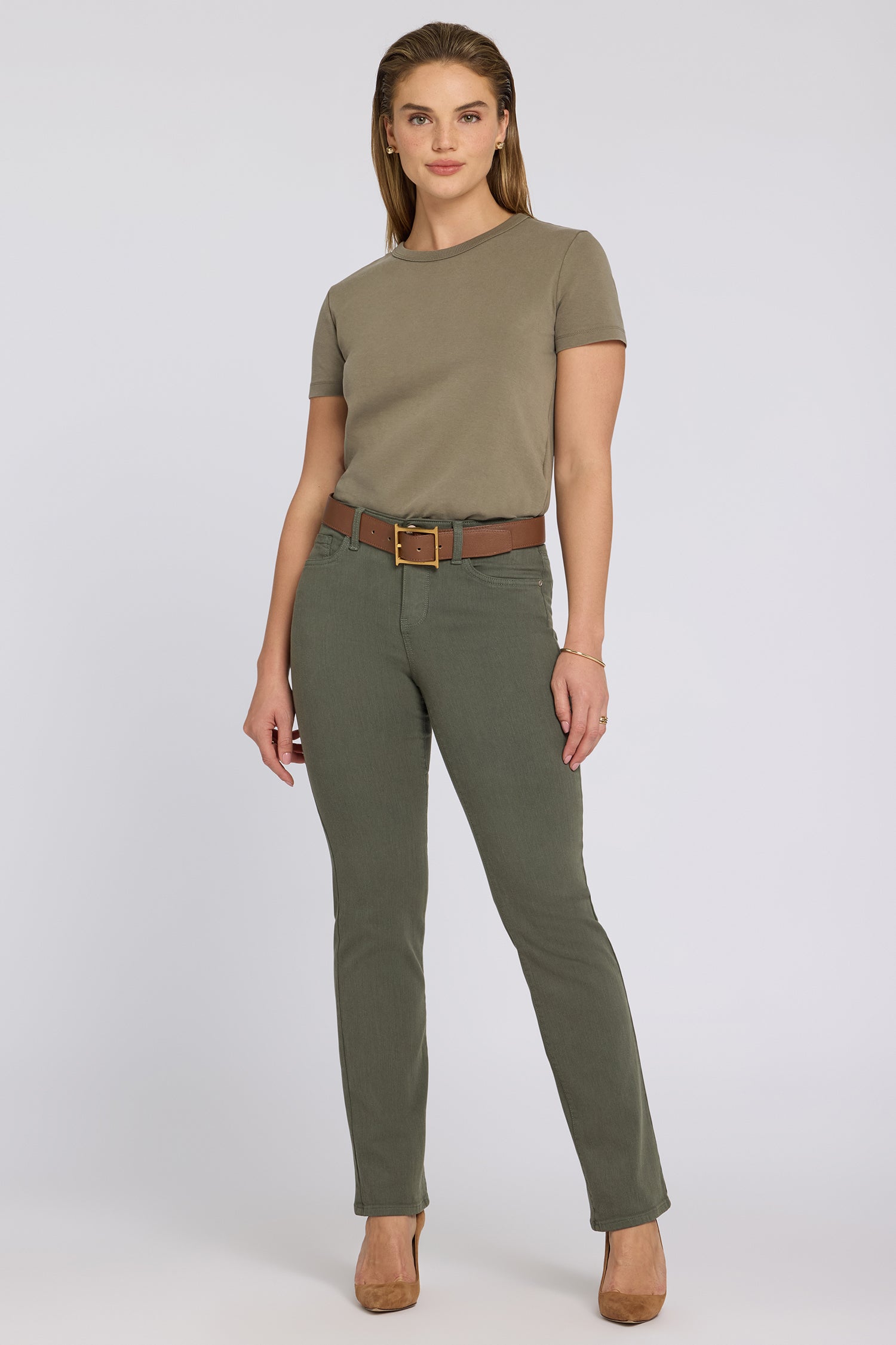 NYDJ No Gapper™ Marilyn Straight Jeans In Sure Stretch® Denim With Striped Stretch Back Waistband - Desert Green