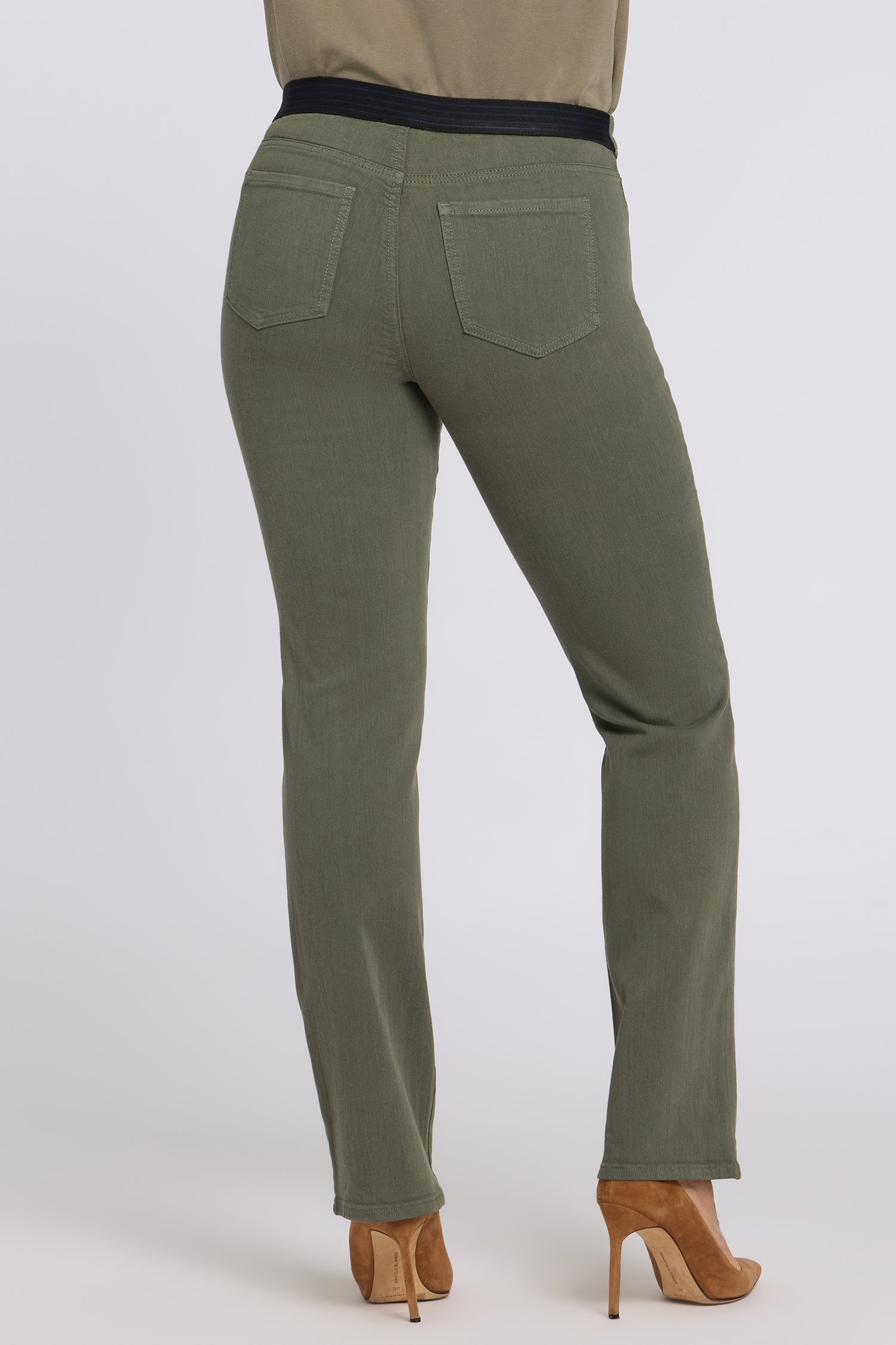 NYDJ No Gapper™ Marilyn Straight Jeans In Sure Stretch® Denim With Striped Stretch Back Waistband - Desert Green