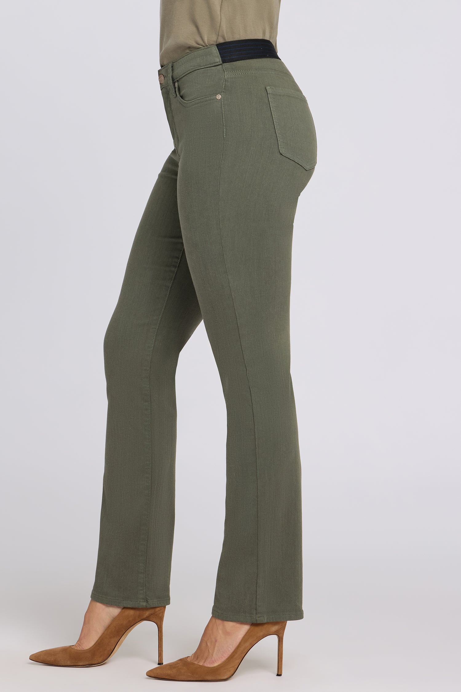 NYDJ No Gapper™ Marilyn Straight Jeans In Sure Stretch® Denim With Striped Stretch Back Waistband - Desert Green