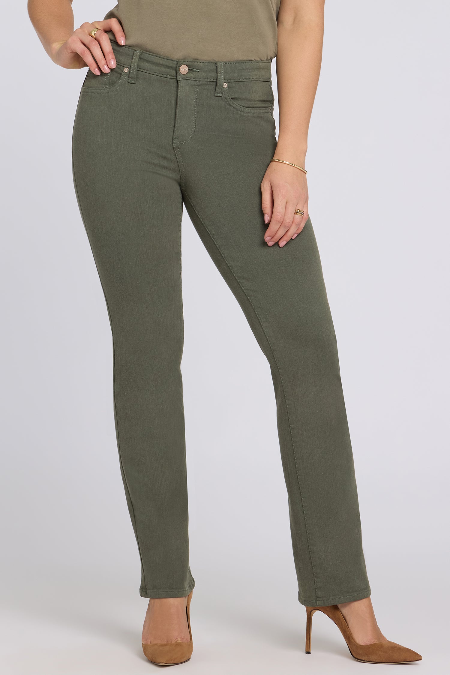 NYDJ No Gapper™ Marilyn Straight Jeans In Sure Stretch® Denim With Striped Stretch Back Waistband - Desert Green