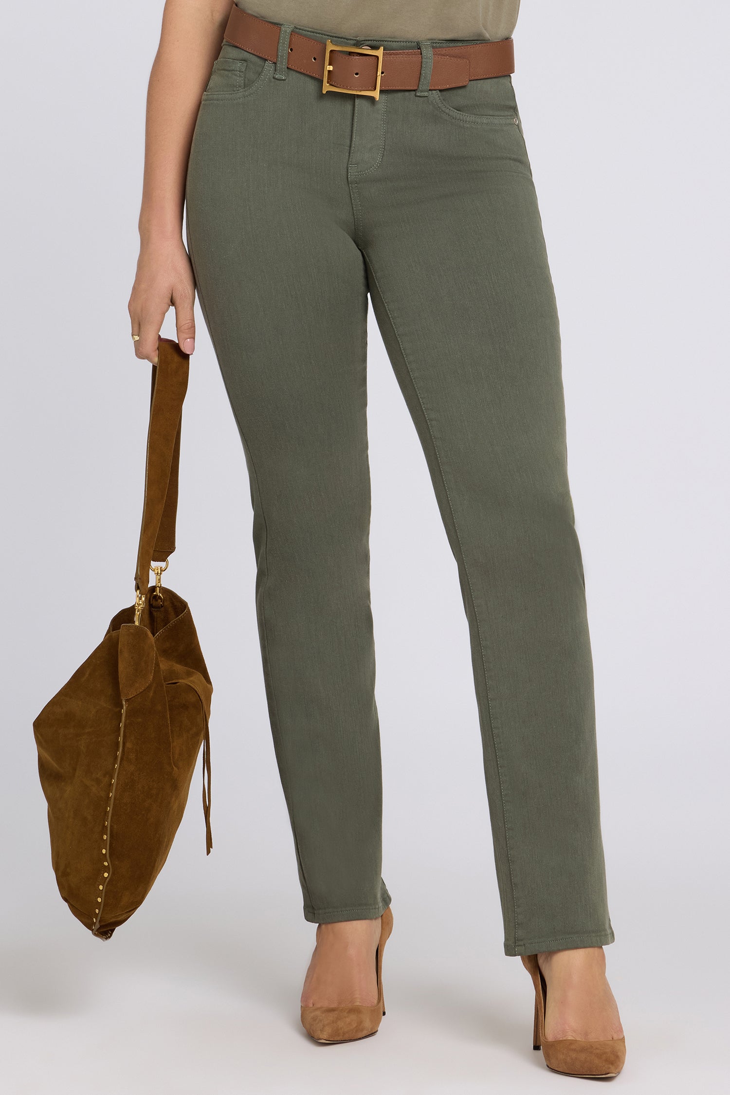 NYDJ No Gapper™ Marilyn Straight Jeans In Sure Stretch® Denim With Striped Stretch Back Waistband - Desert Green