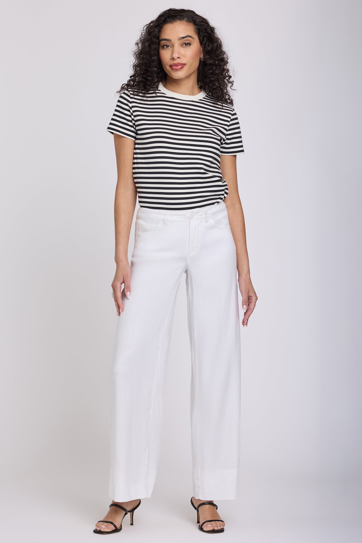 NYDJ 5 Pocket Wide Leg Trouser Pants In Stretch Linen With Super High Rise - Optic White