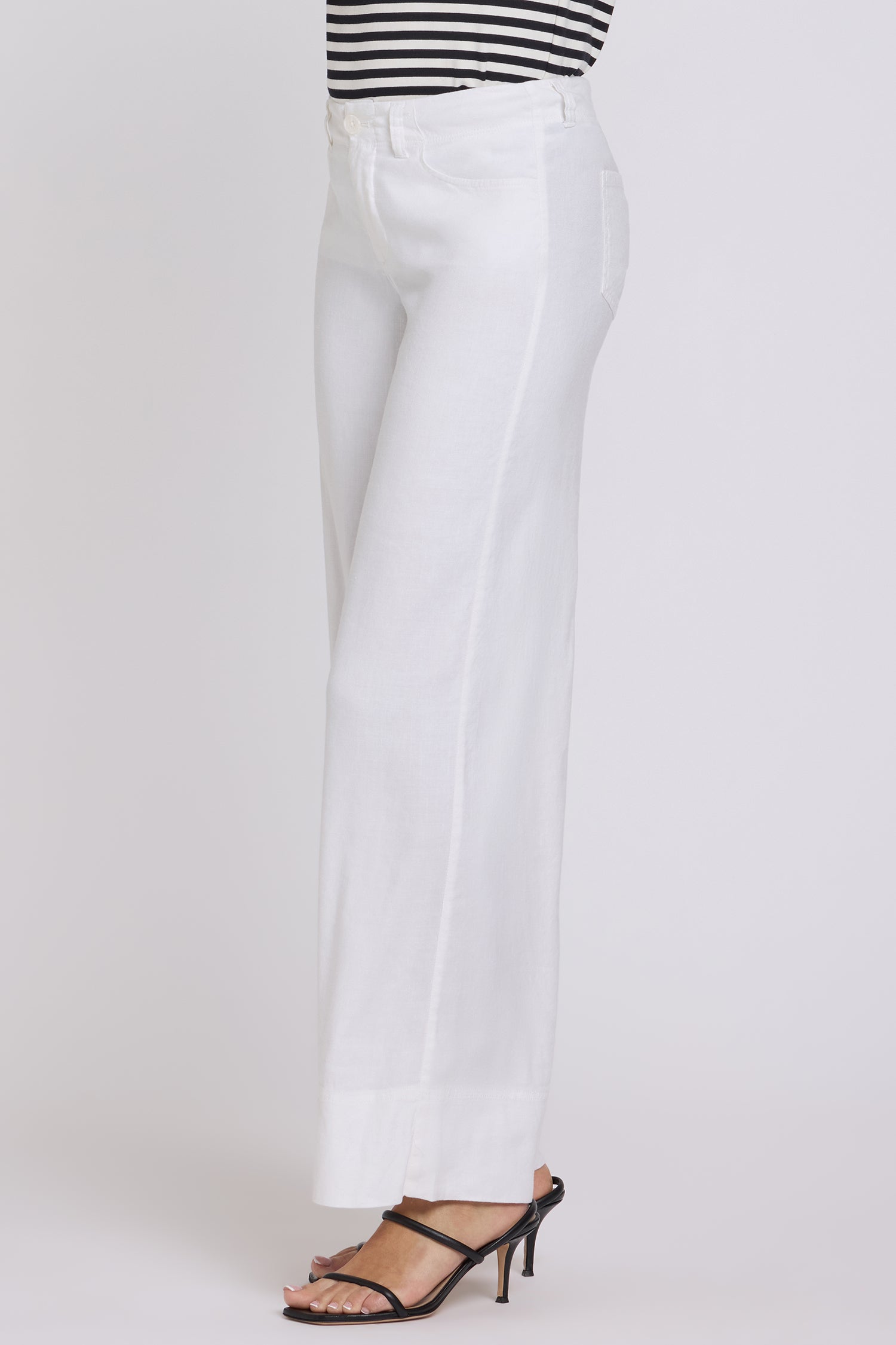 NYDJ 5 Pocket Wide Leg Trouser Pants In Stretch Linen With Super High Rise - Optic White