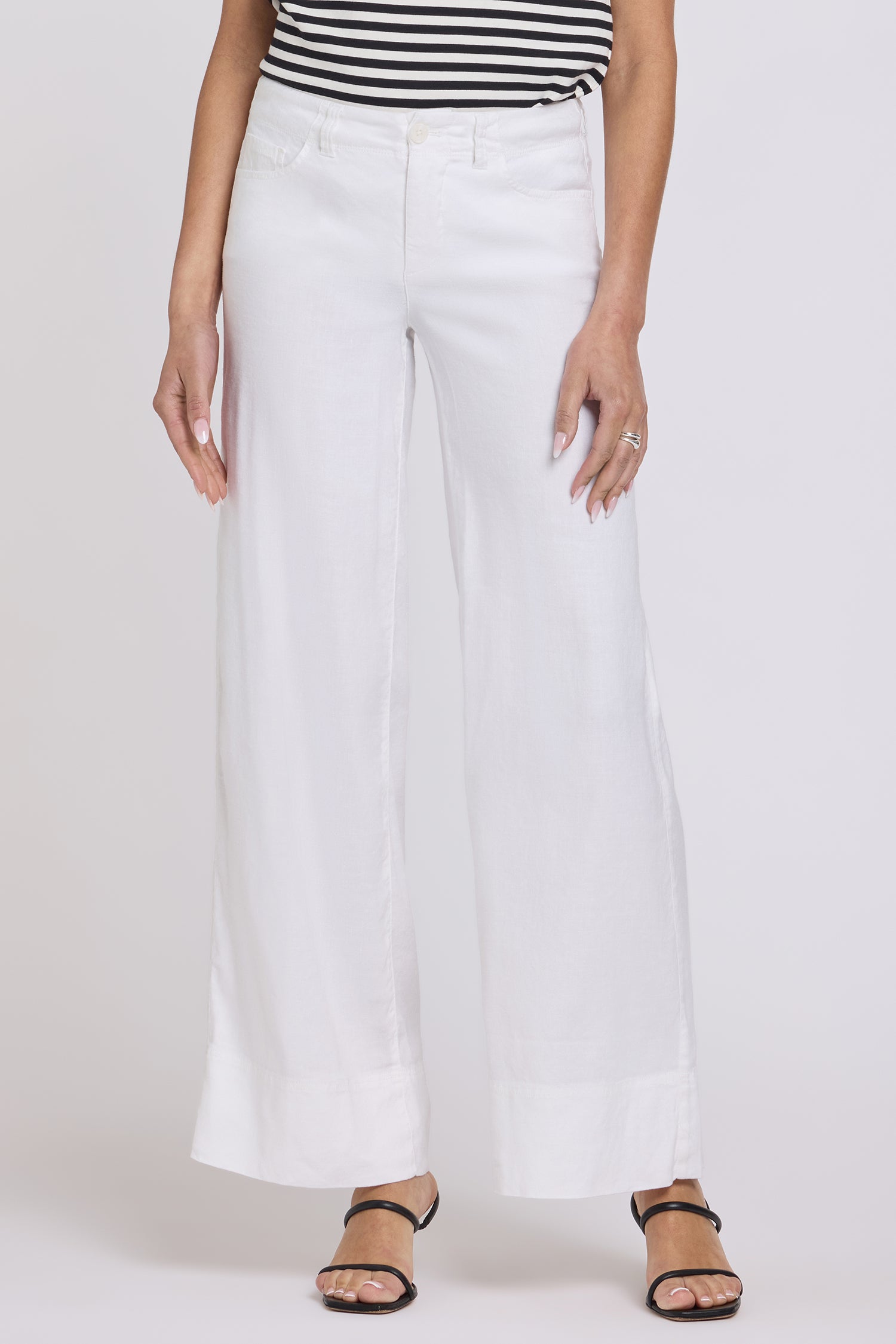 NYDJ 5 Pocket Wide Leg Trouser Pants In Stretch Linen With Super High Rise - Optic White