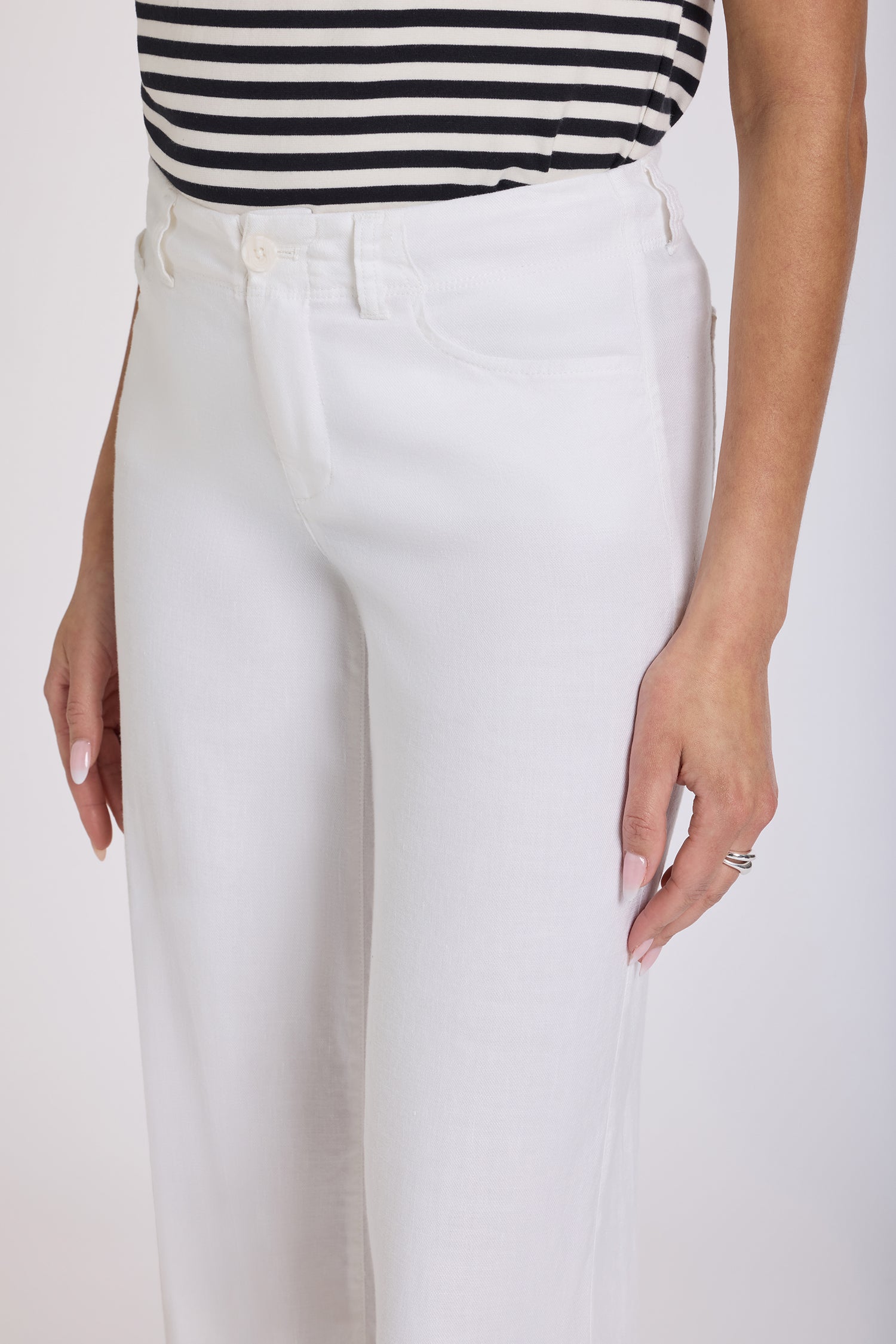 NYDJ 5 Pocket Wide Leg Trouser Pants In Stretch Linen With Super High Rise - Optic White