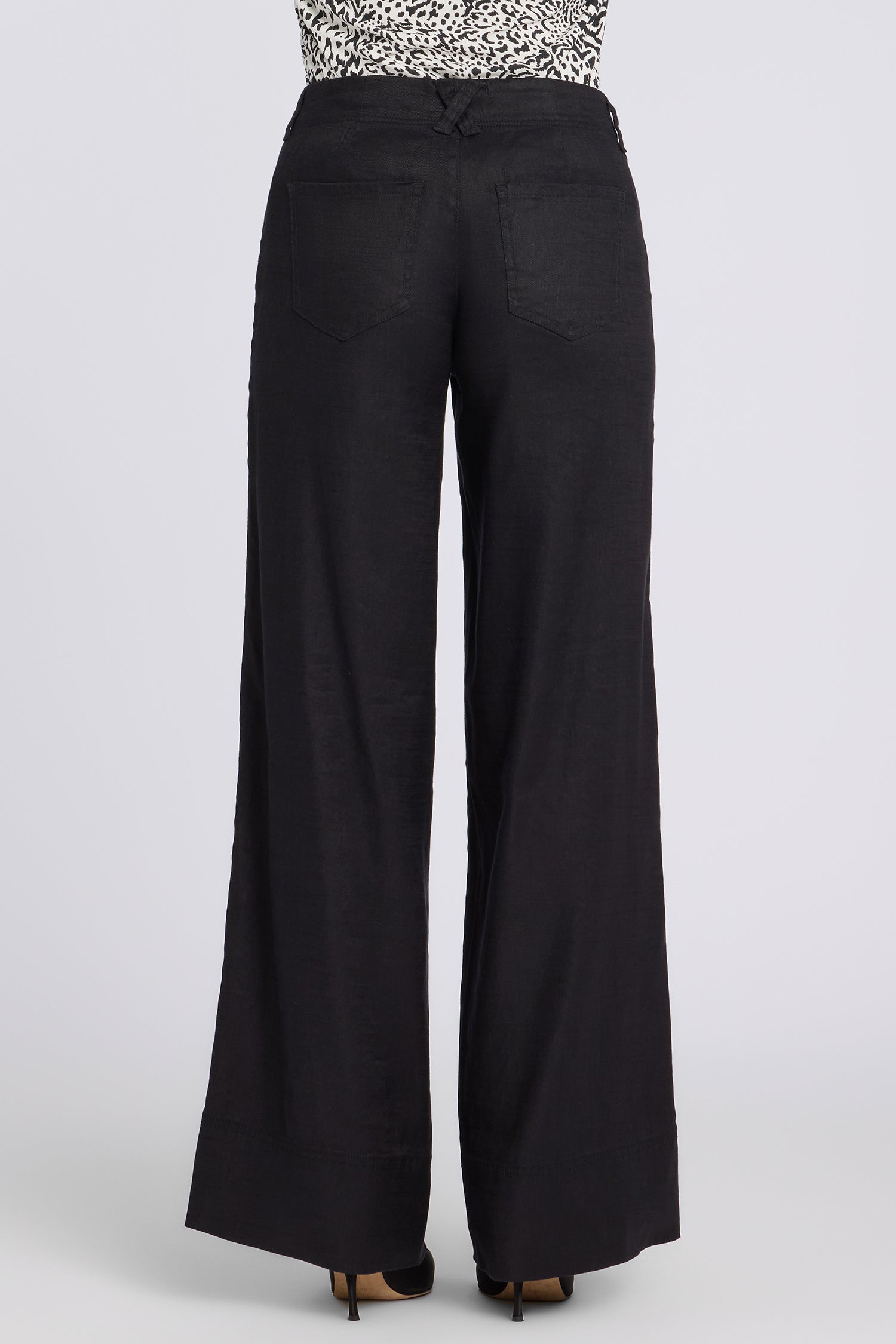 NYDJ 5 Pocket Wide Leg Trouser Pants In Stretch Linen With Super High Rise - Black