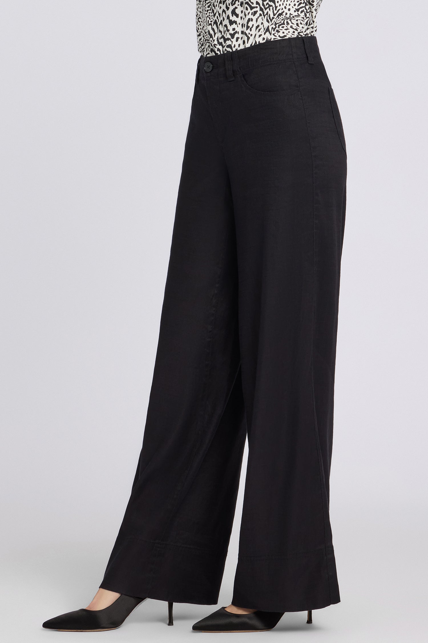 NYDJ 5 Pocket Wide Leg Trouser Pants In Stretch Linen With Super High Rise - Black