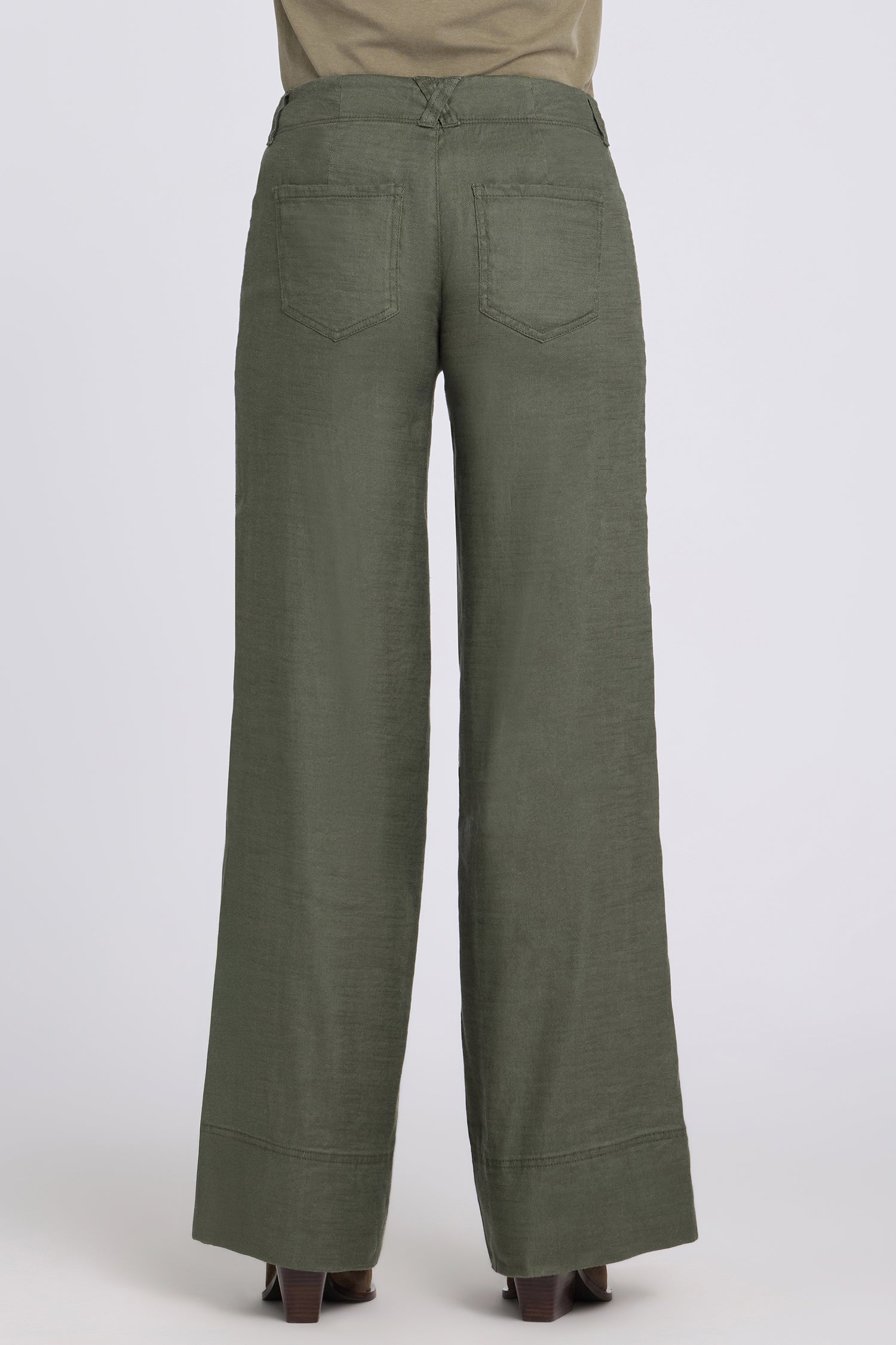 NYDJ 5 Pocket Wide Leg Trouser Pants In Stretch Linen With Super High Rise - Desert Green