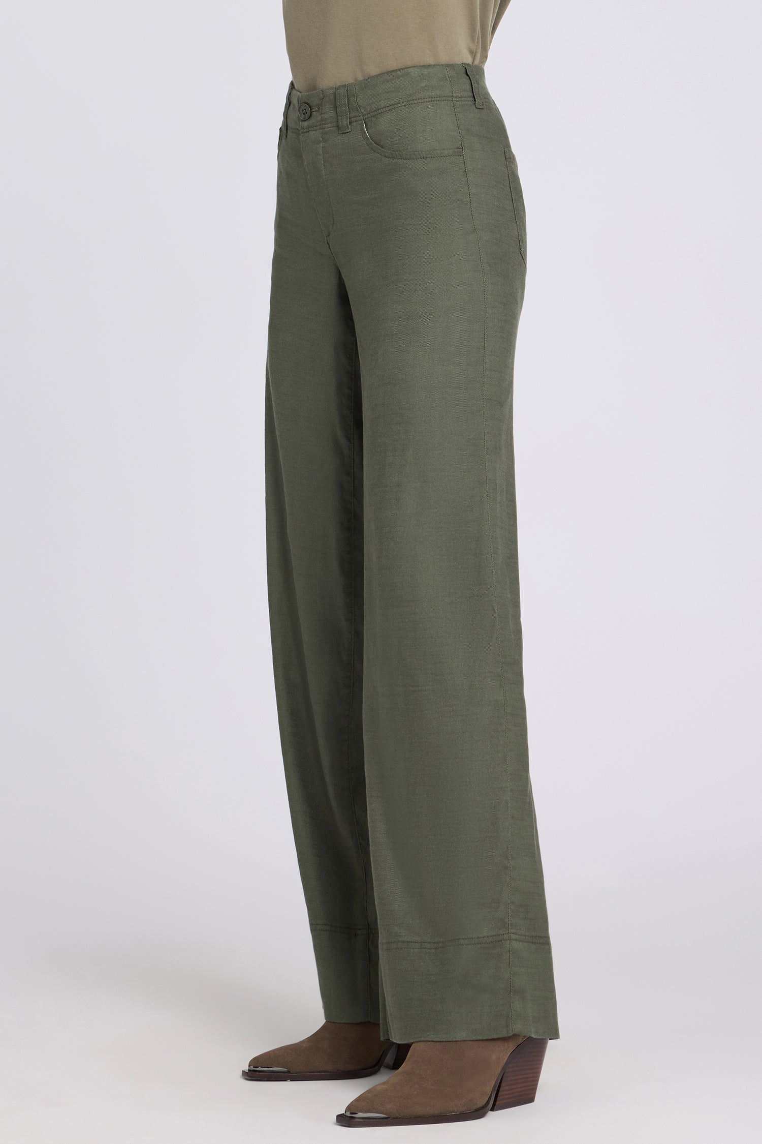 NYDJ 5 Pocket Wide Leg Trouser Pants In Stretch Linen With Super High Rise - Desert Green