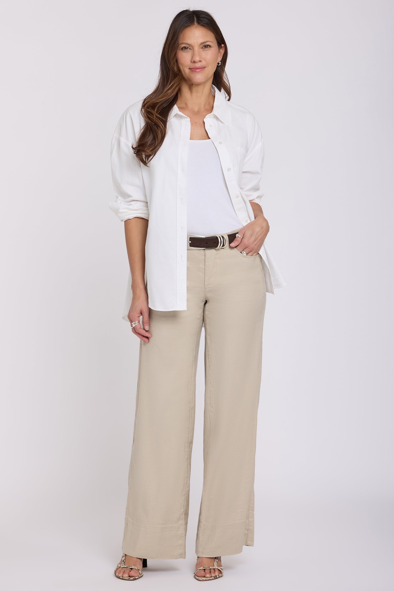 NYDJ 5 Pocket Wide Leg Trouser Pants In Stretch Linen With Super High Rise - Feather