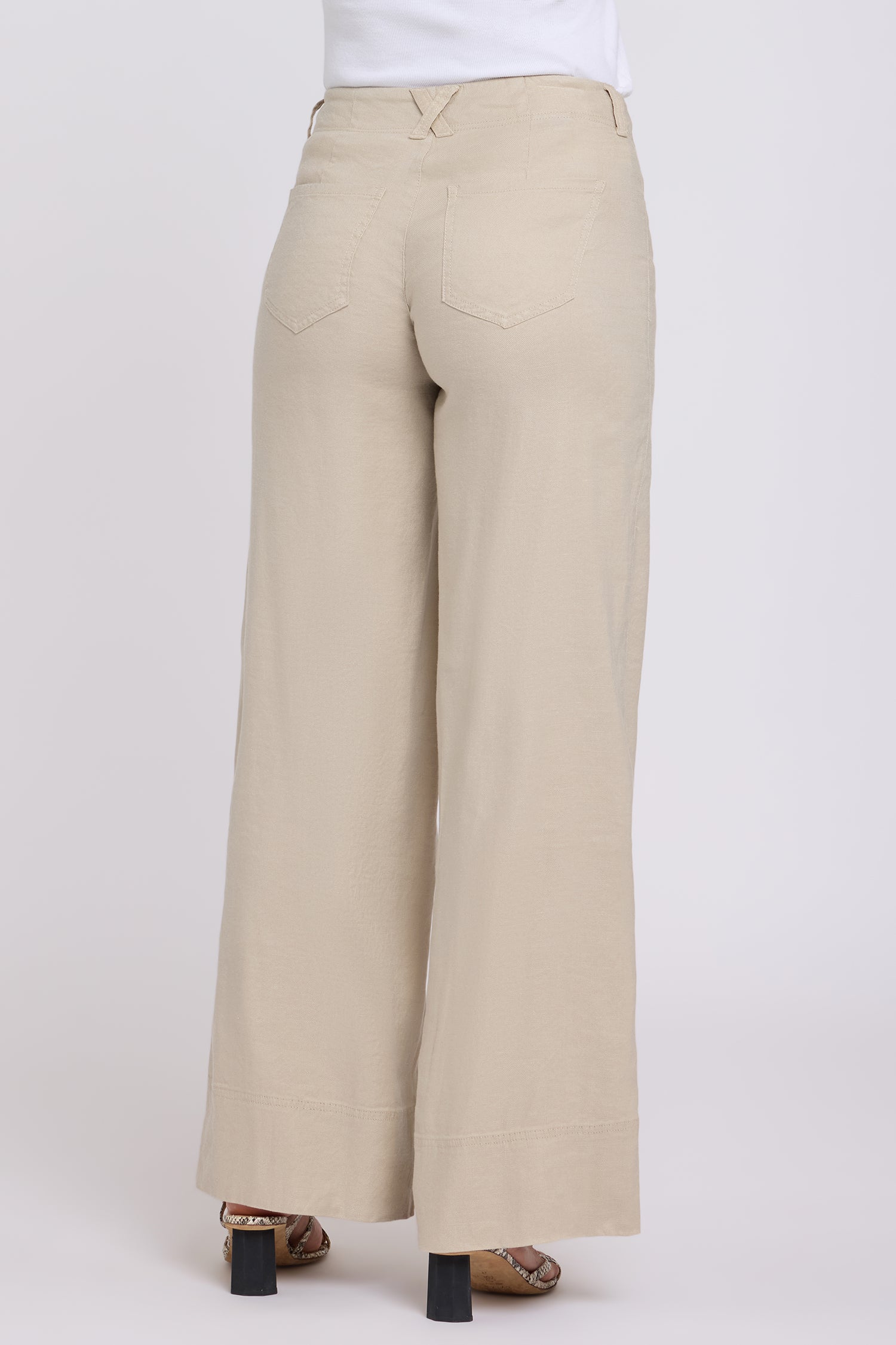 NYDJ 5 Pocket Wide Leg Trouser Pants In Stretch Linen With Super High Rise - Feather