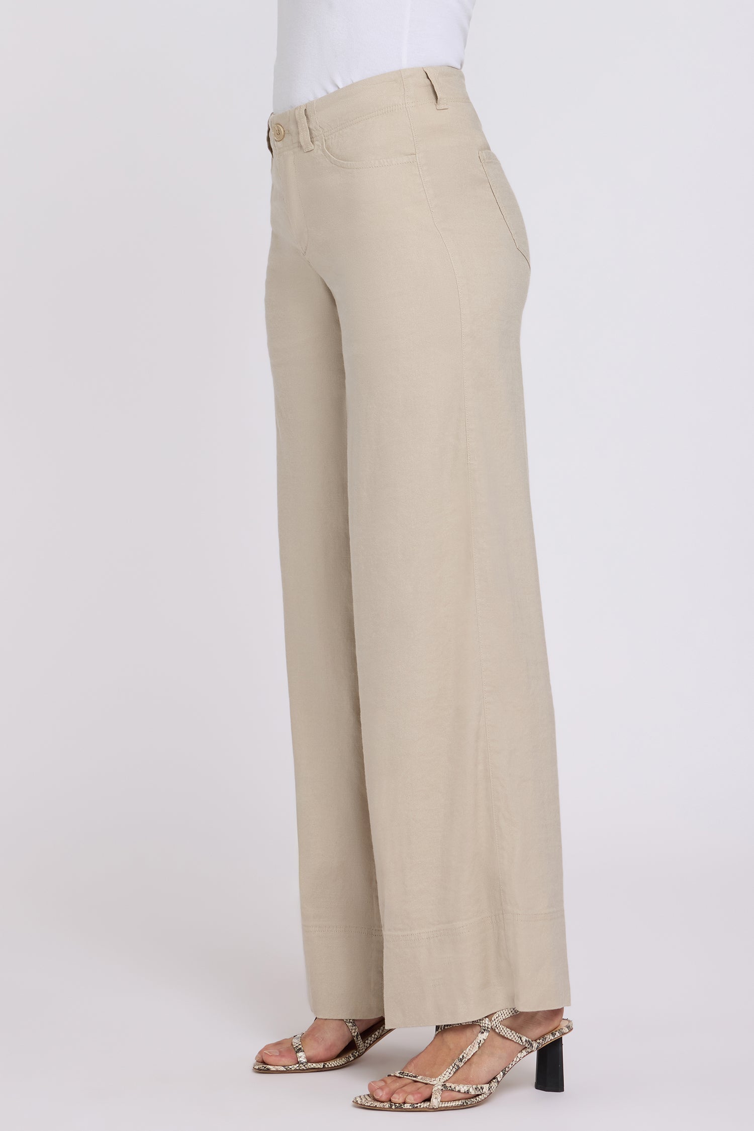 NYDJ 5 Pocket Wide Leg Trouser Pants In Stretch Linen With Super High Rise - Feather