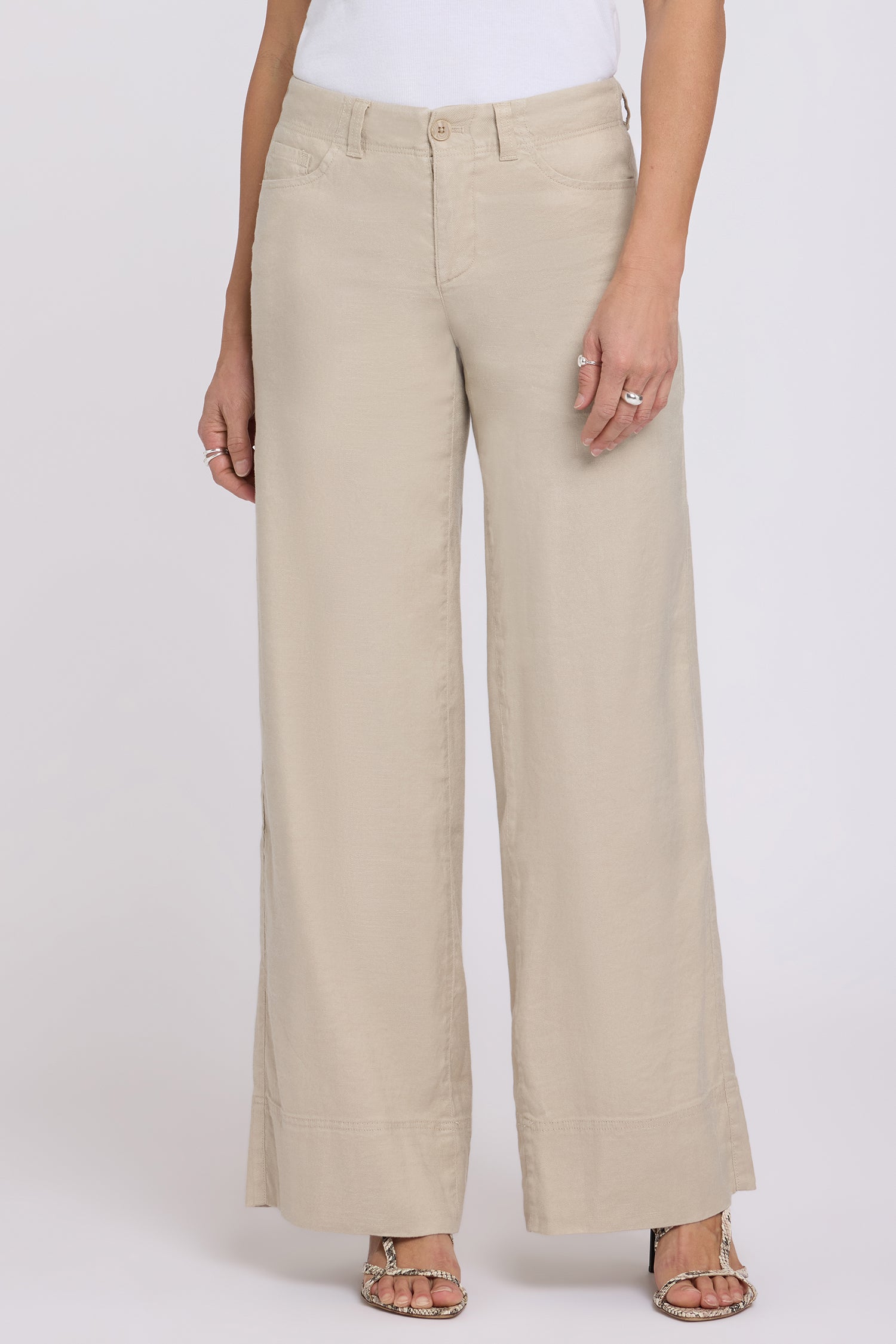 NYDJ 5 Pocket Wide Leg Trouser Pants In Stretch Linen With Super High Rise - Feather