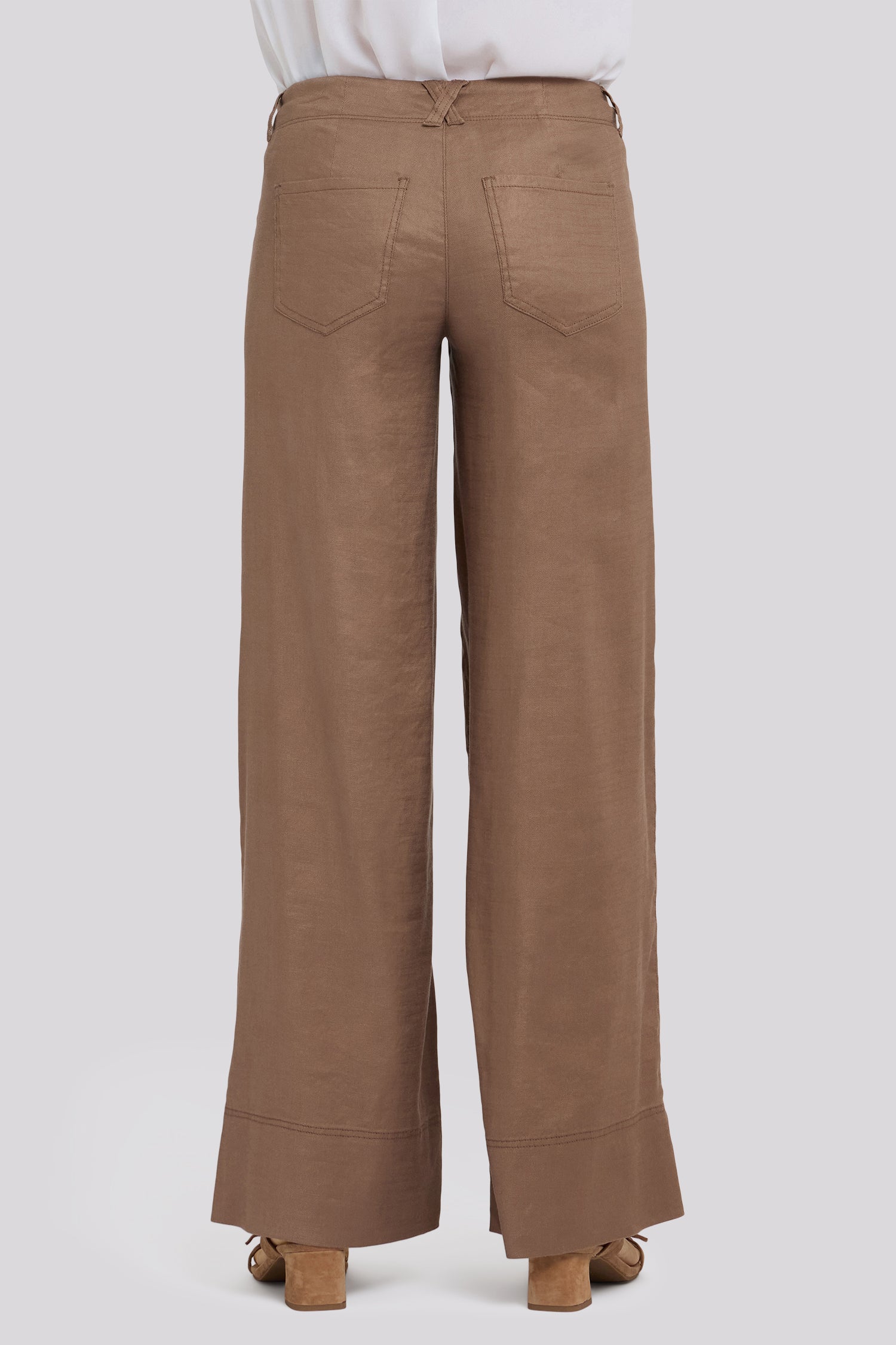 NYDJ 5 Pocket Wide Leg Trouser Pants In Stretch Linen With Super High Rise - Toasted Coconut