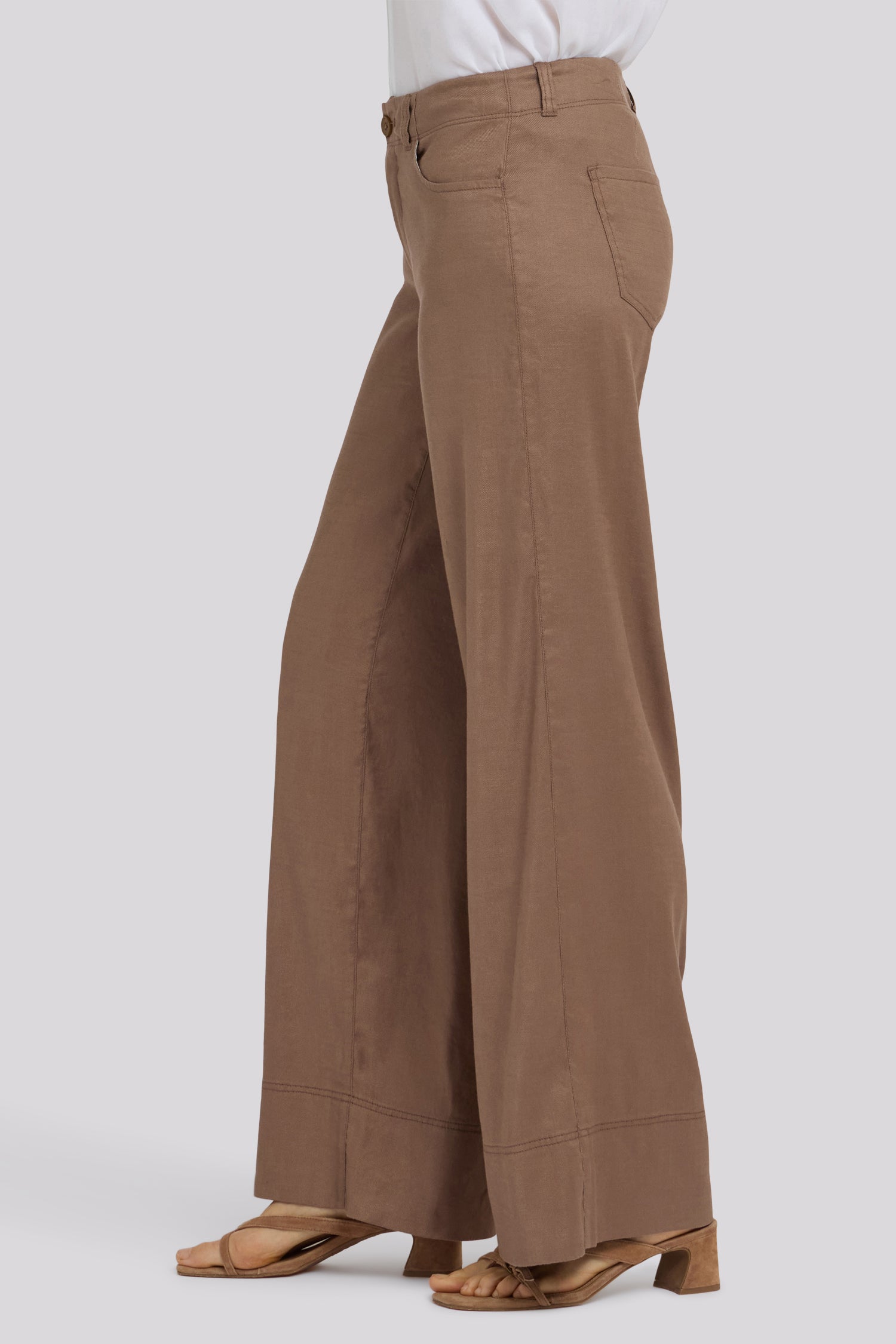 NYDJ 5 Pocket Wide Leg Trouser Pants In Stretch Linen With Super High Rise - Toasted Coconut