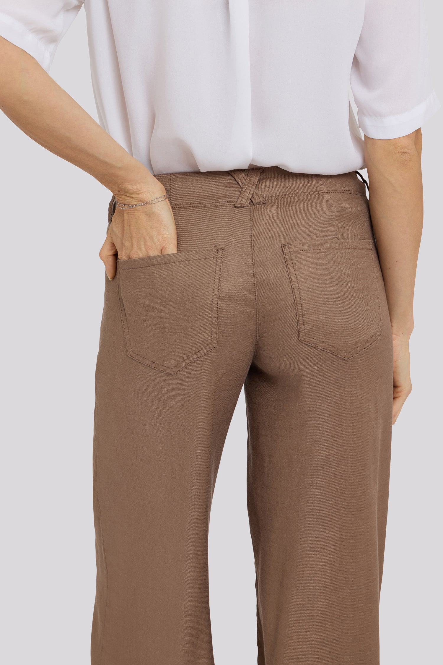 NYDJ 5 Pocket Wide Leg Trouser Pants In Stretch Linen With Super High Rise - Toasted Coconut