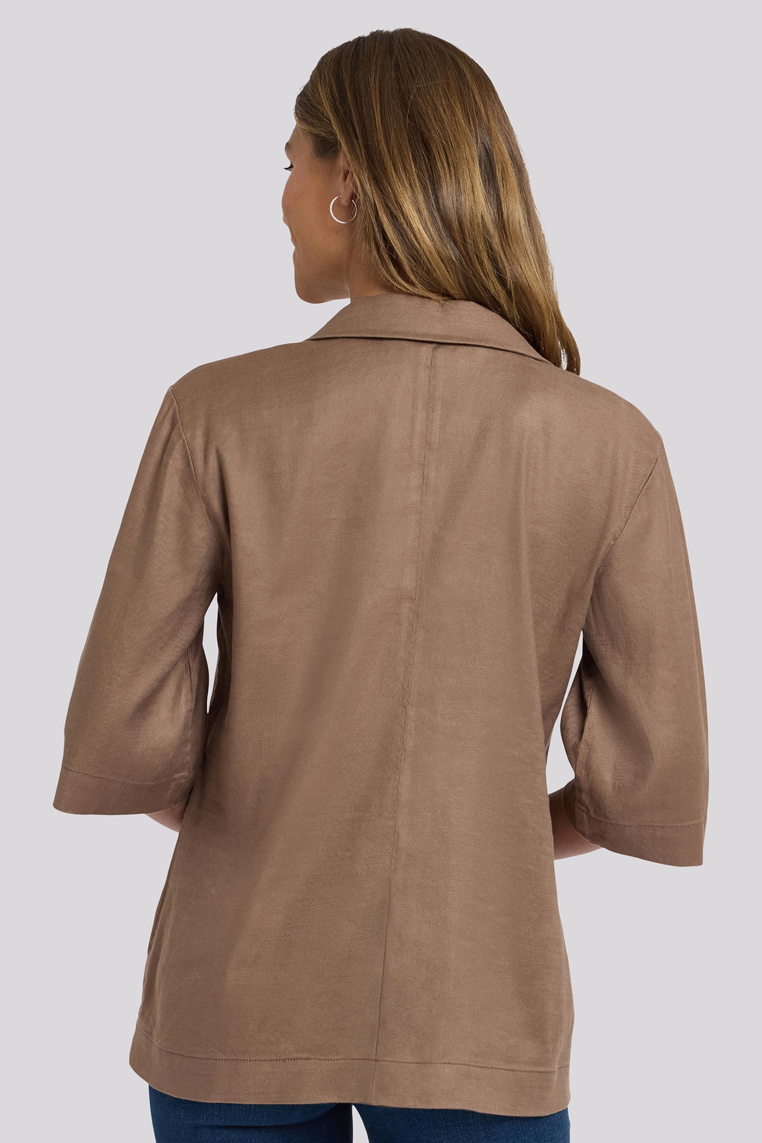 NYDJ Elbow Sleeve Blazer In Stretch Linen - Toasted Coconut