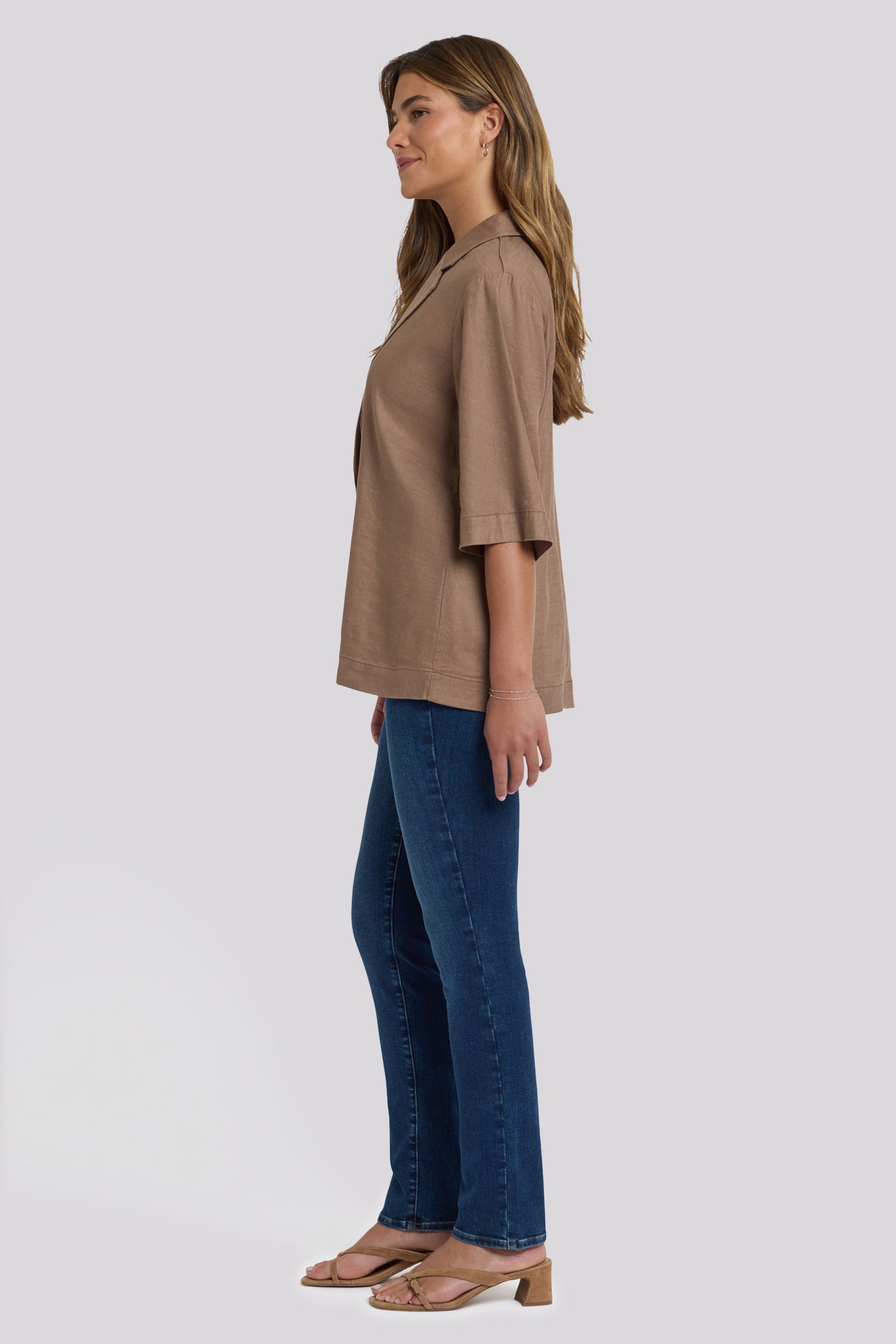NYDJ Elbow Sleeve Blazer In Stretch Linen - Toasted Coconut