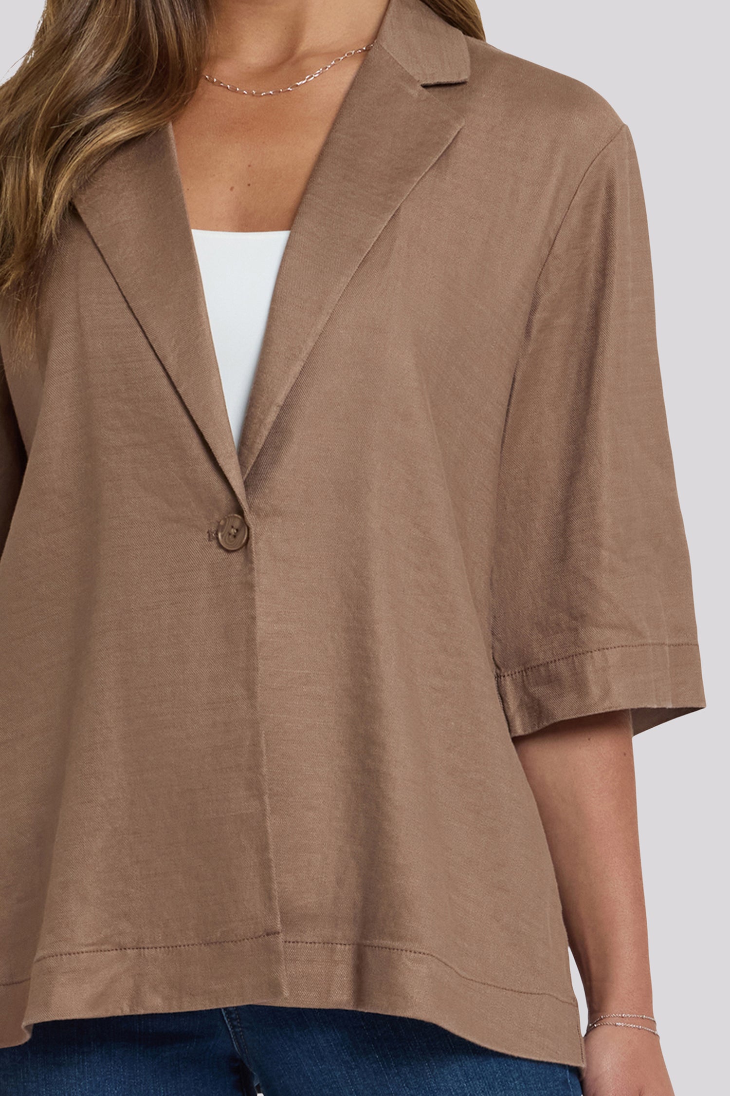 NYDJ Elbow Sleeve Blazer In Stretch Linen - Toasted Coconut