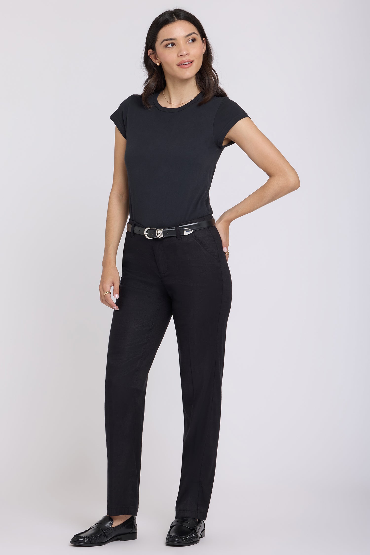NYDJ Marilyn Straight Pants In Stretch Linen - Black