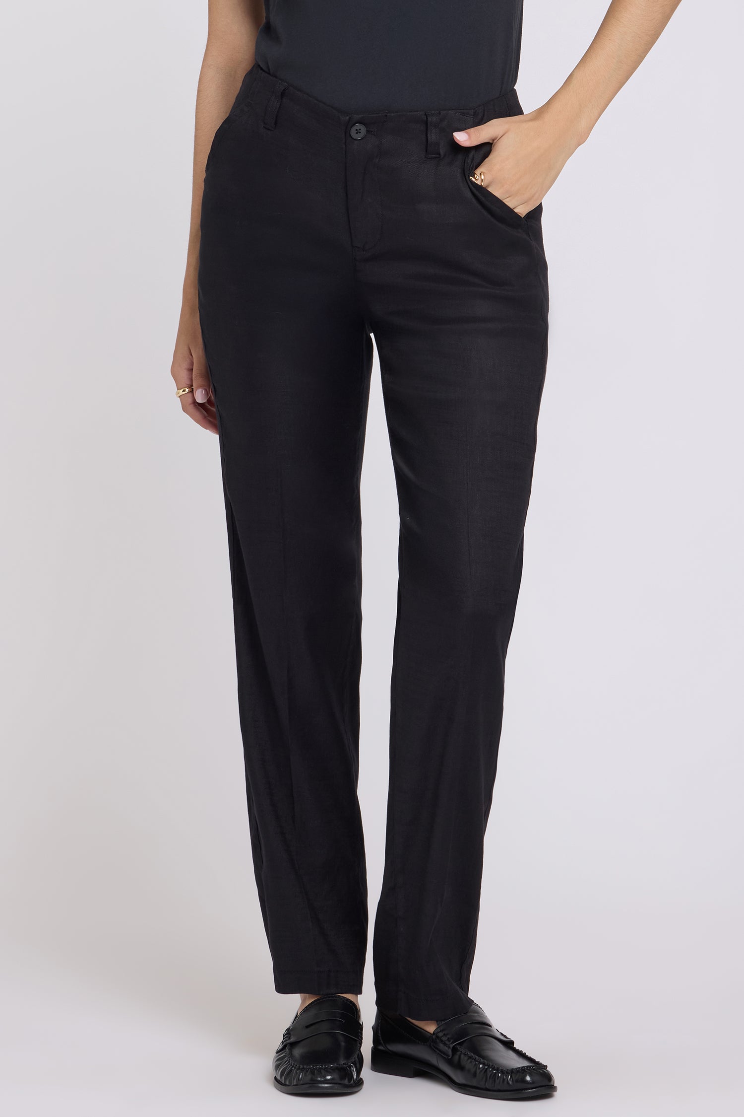 NYDJ Marilyn Straight Pants In Stretch Linen - Black