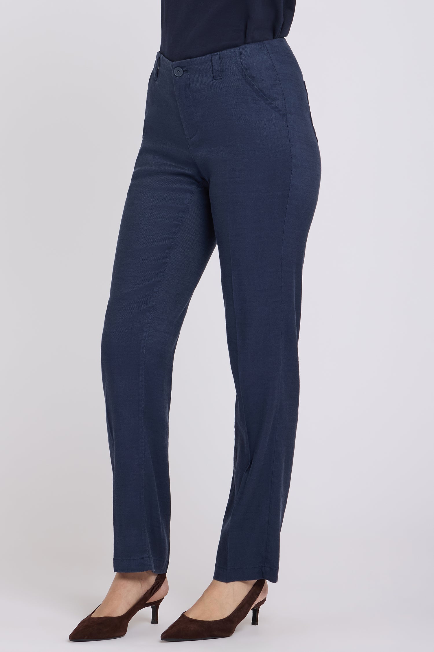 NYDJ Marilyn Straight Pants In Stretch Linen - Oxford Navy