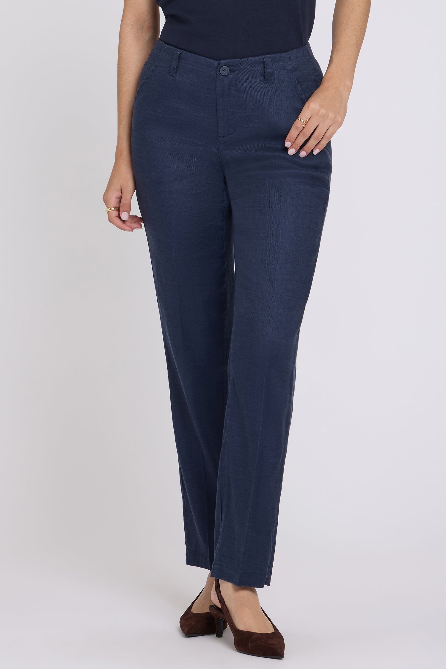 NYDJ Marilyn Straight Pants In Stretch Linen - Oxford Navy