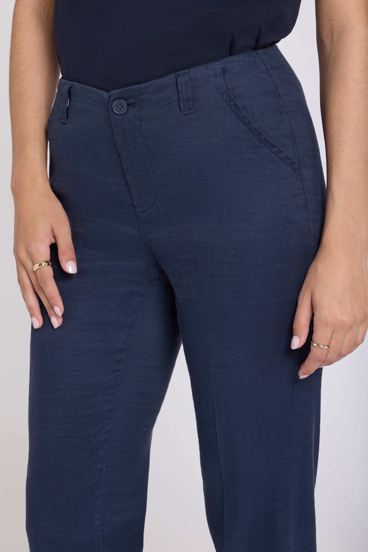 NYDJ Marilyn Straight Pants In Stretch Linen - Oxford Navy