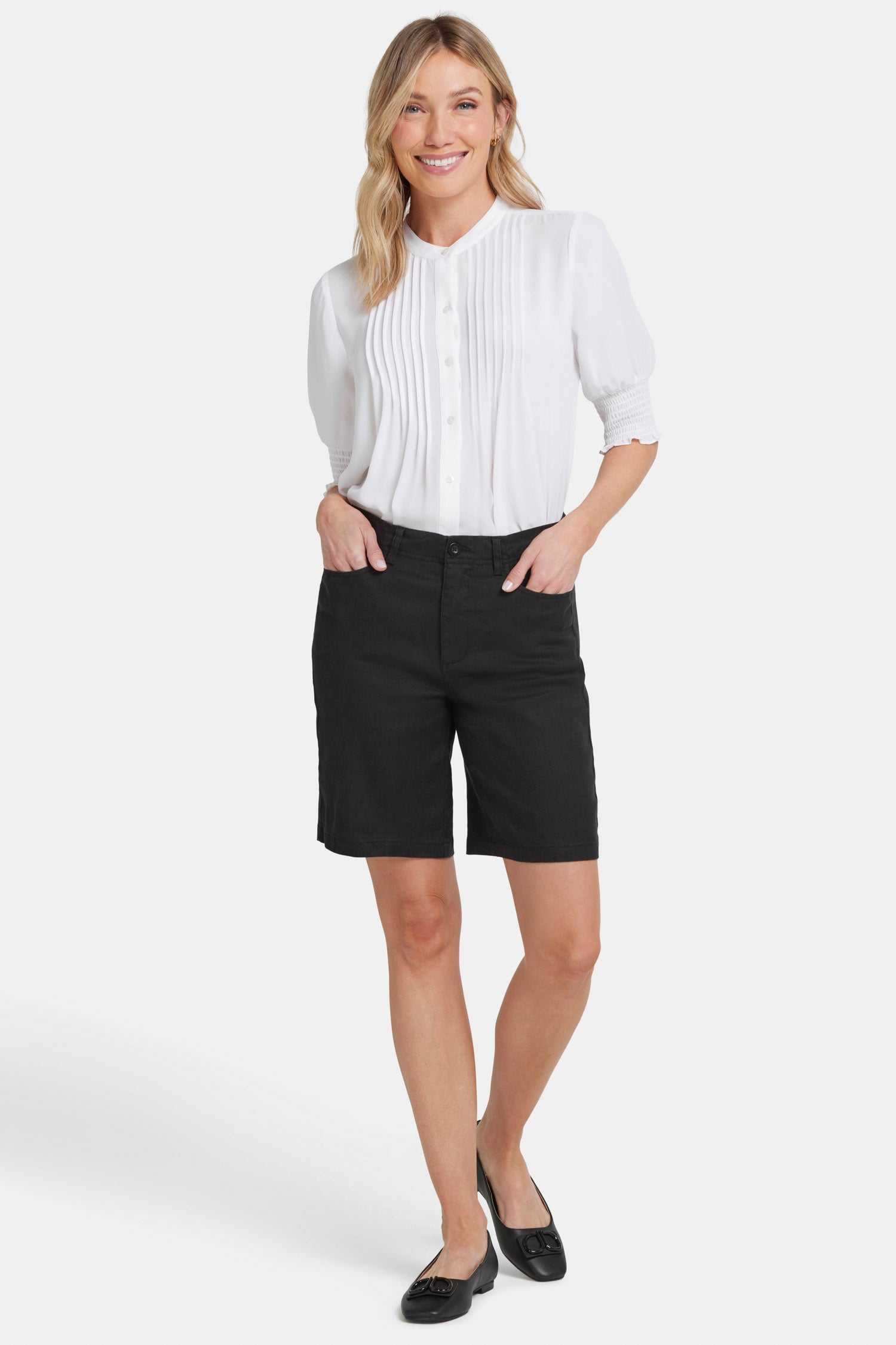 NYDJ 5 Pocket Bermuda Shorts In Stretch Linen - Black