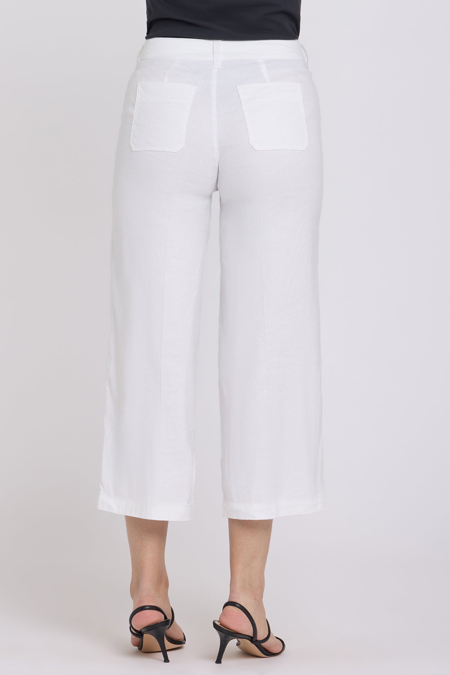 NYDJ Wide Leg Cargo Capri Pants In Stretch Linen - Optic White