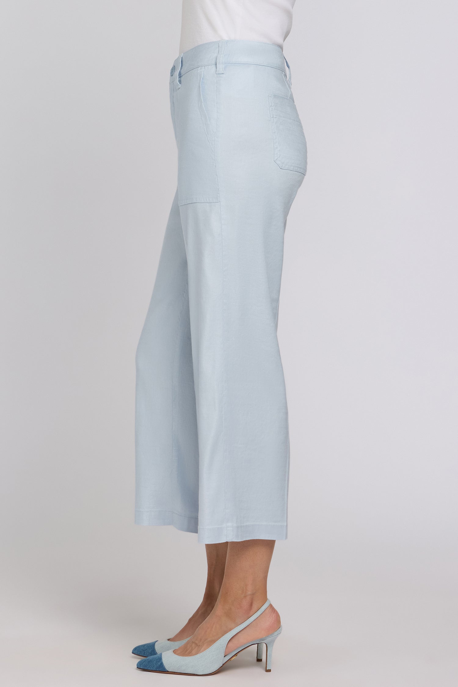 NYDJ Wide Leg Cargo Capri Pants In Stretch Linen - Blue Clover