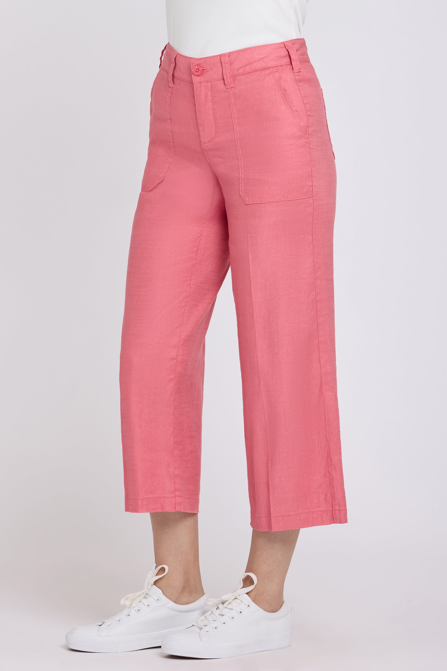 NYDJ Wide Leg Cargo Capri Pants In Stretch Linen - Desert Rose