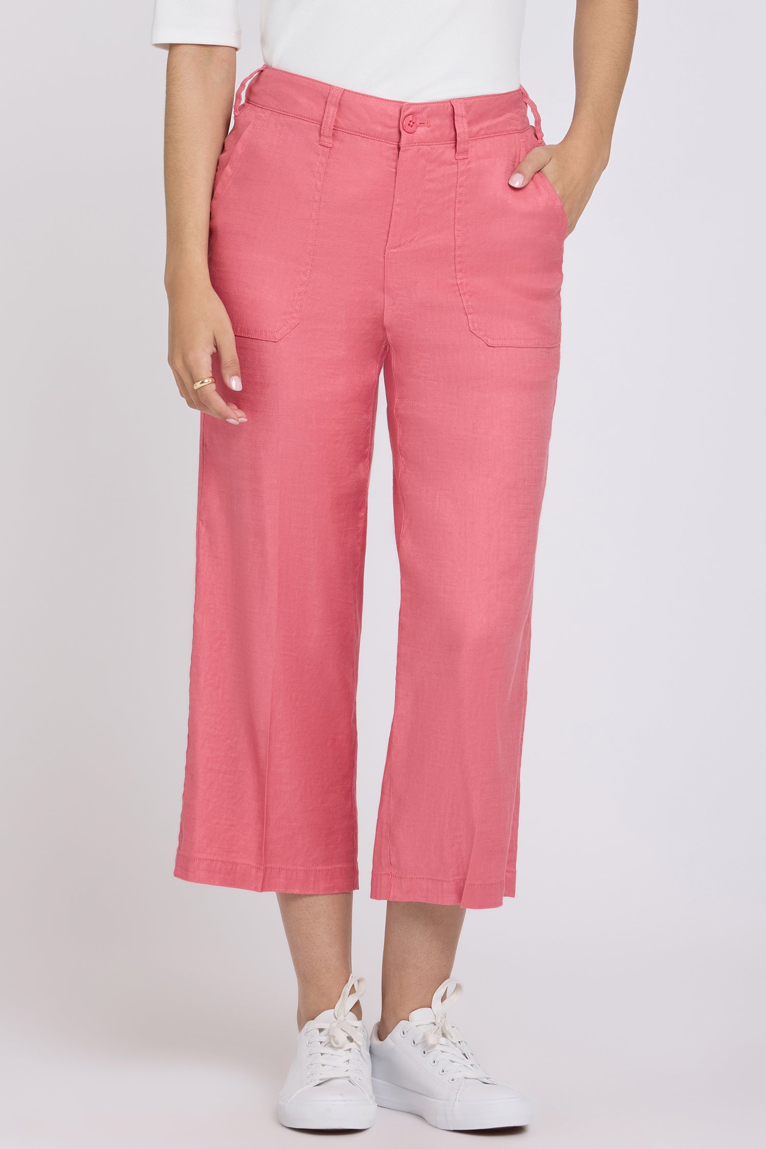 NYDJ Wide Leg Cargo Capri Pants In Stretch Linen - Desert Rose